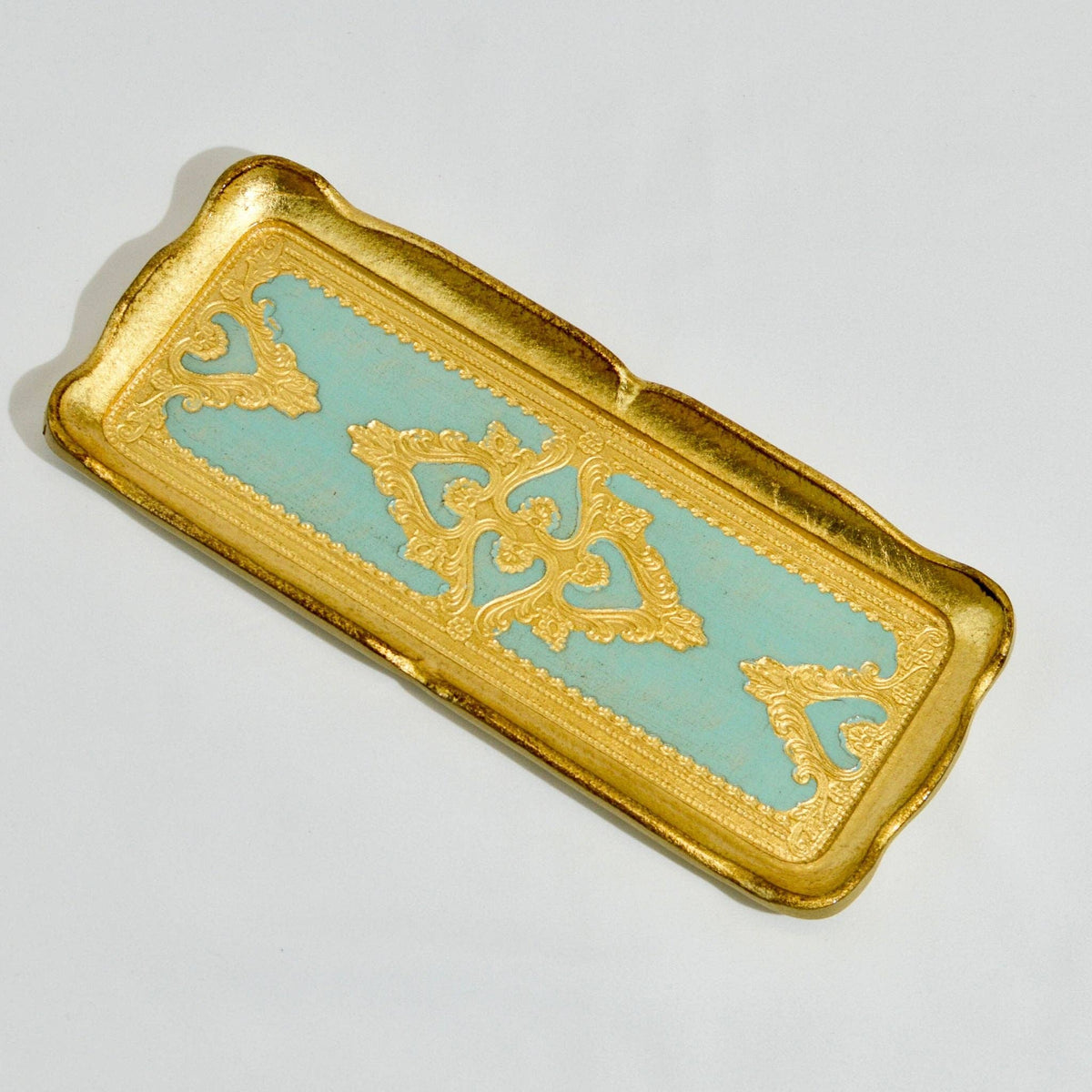 Florentine Carved Gilded Wood Narrow Tray, Made in Italy: Basil Green