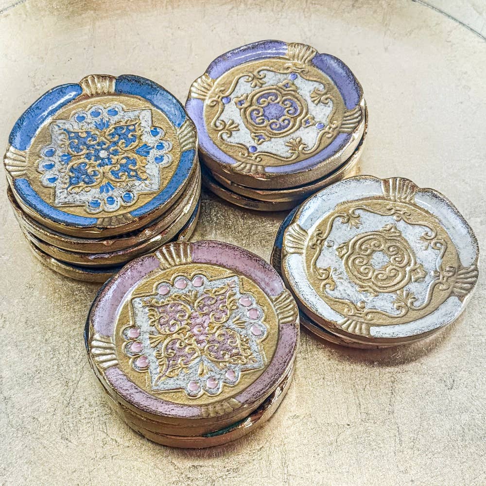 Set of 2 Florentine Wood Coasters: Basil