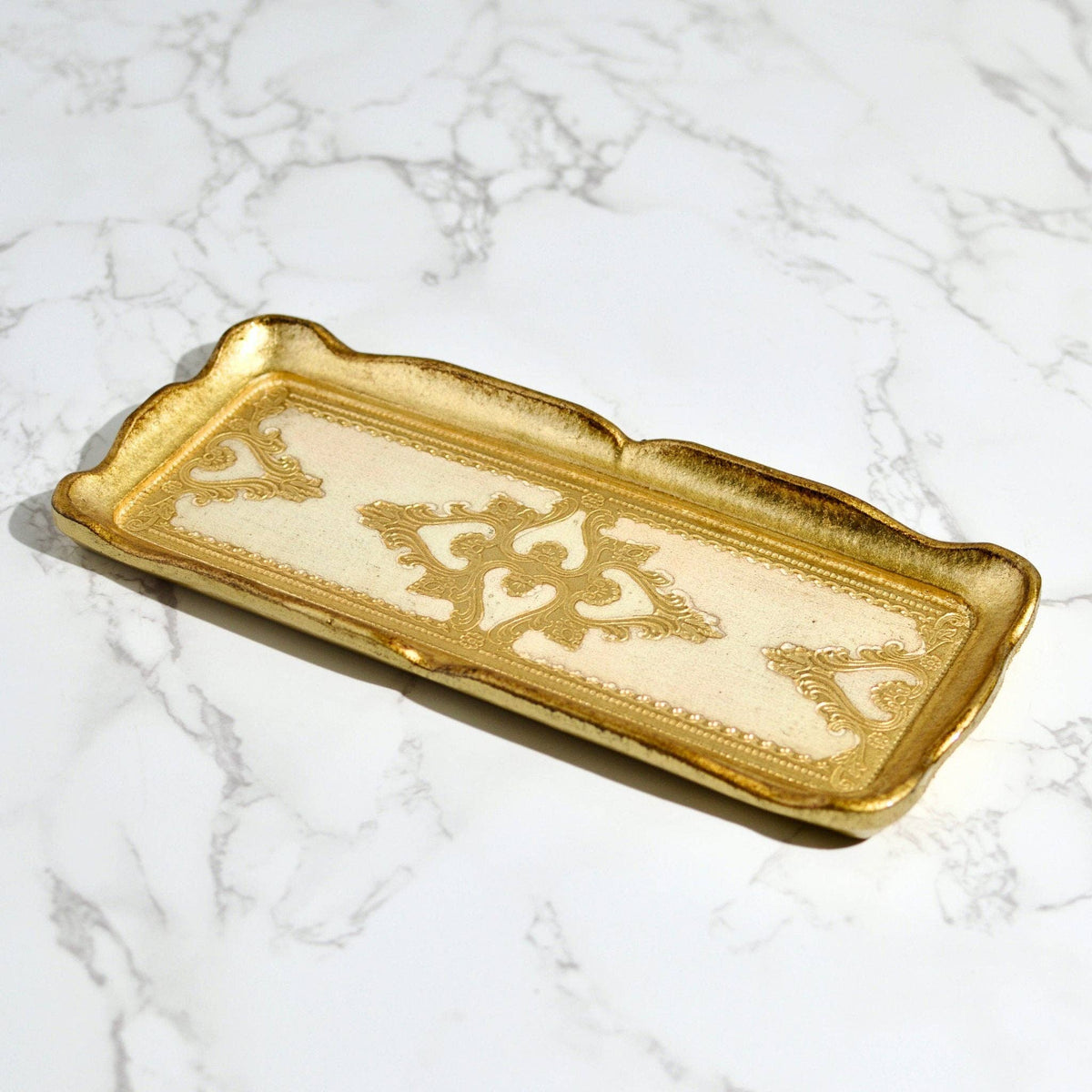 Florentine Carved Gilded Wood Narrow Tray, Made in Italy: Black