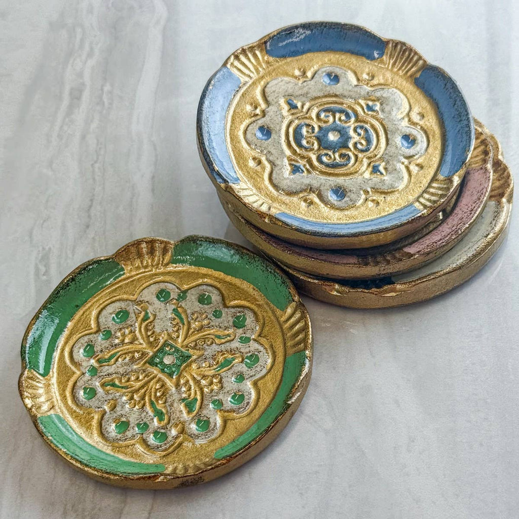 Set of 2 Florentine Wood Coasters: Basil