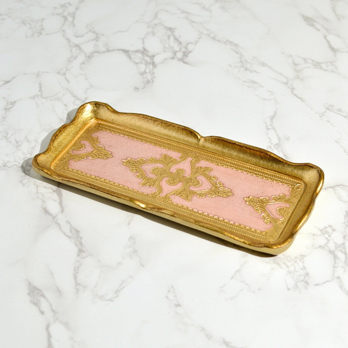 Florentine Carved Gilded Wood Narrow Tray, Made in Italy: Lilac