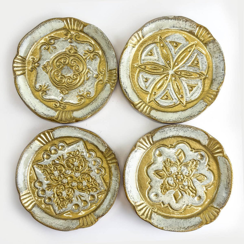 Set of 4 Florentine Wood Coasters: Pink
