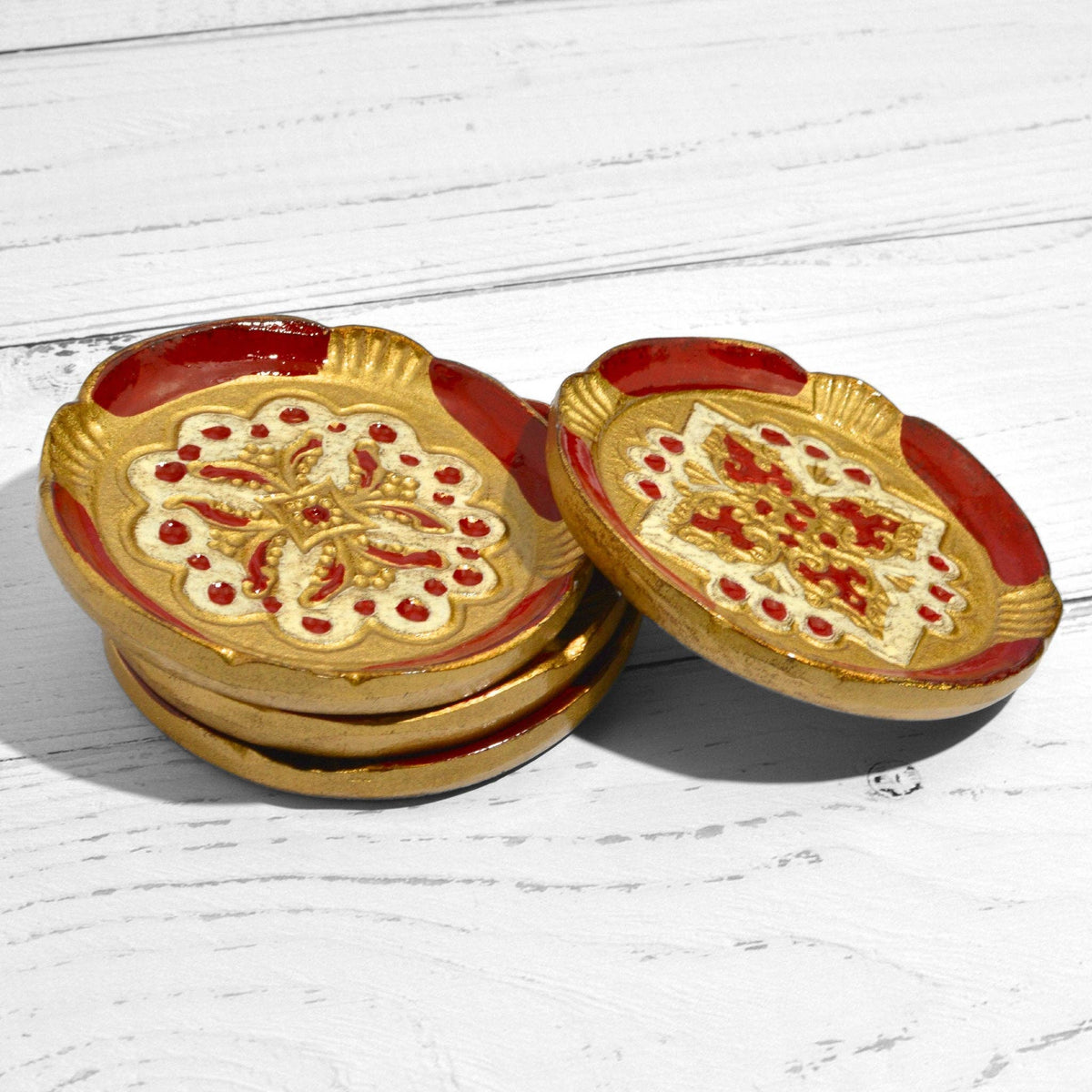 Set of 4 Florentine Wood Coasters: Plum