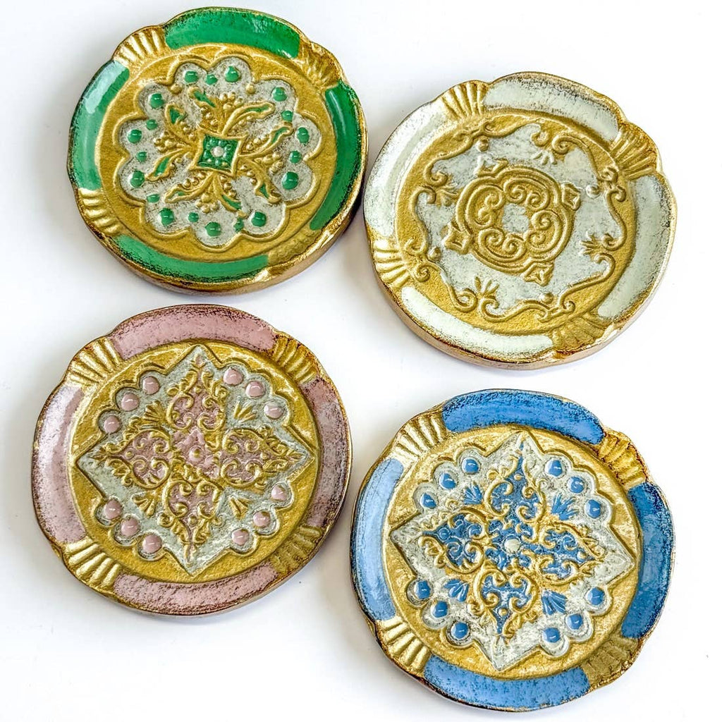 Set of 4 Florentine Wood Coasters: White