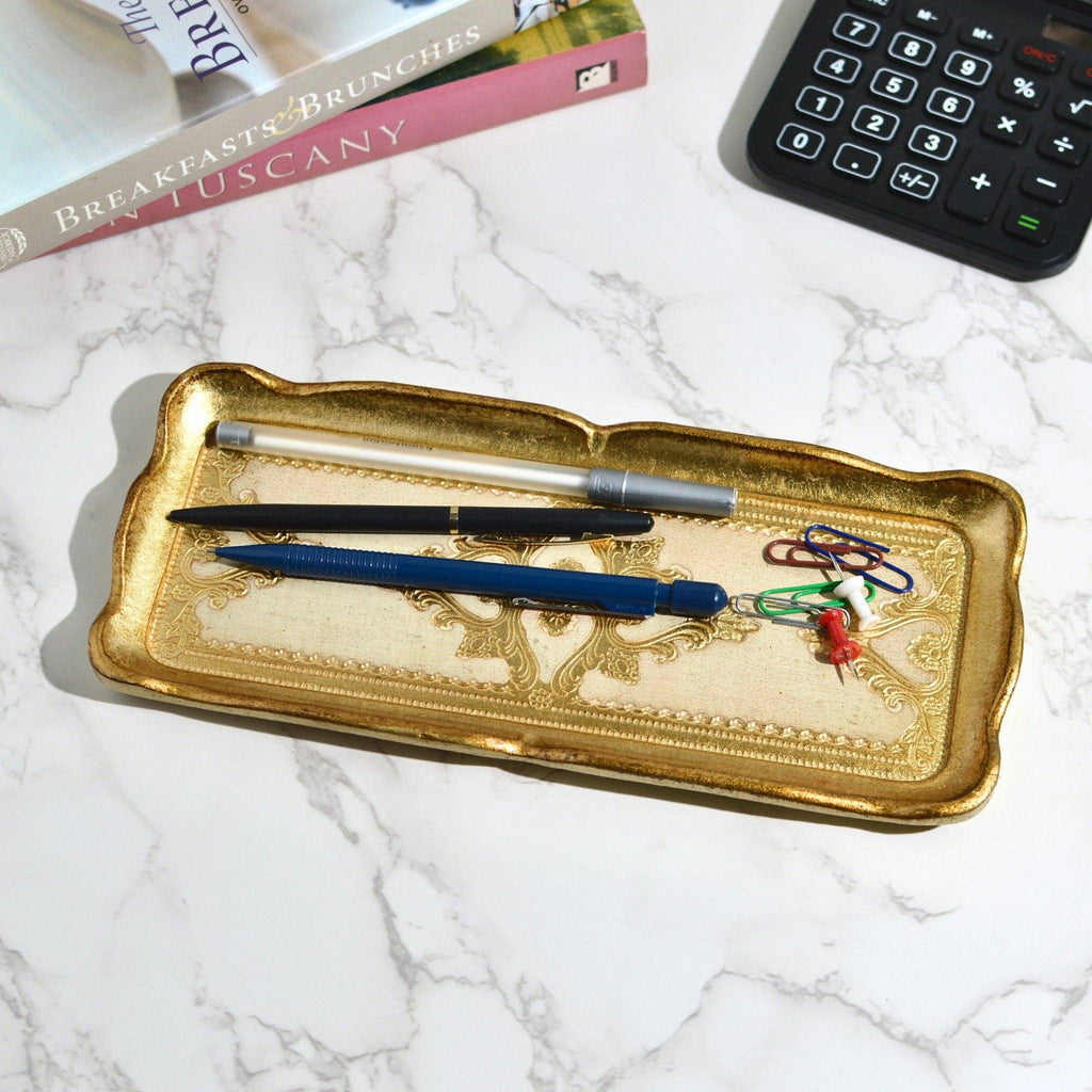 Florentine Carved Gilded Wood Narrow Tray, Made in Italy: Black