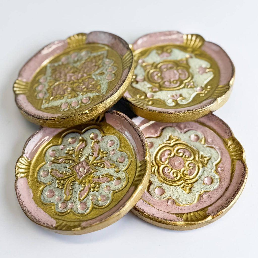 Set of 4 Florentine Wood Coasters: Sage