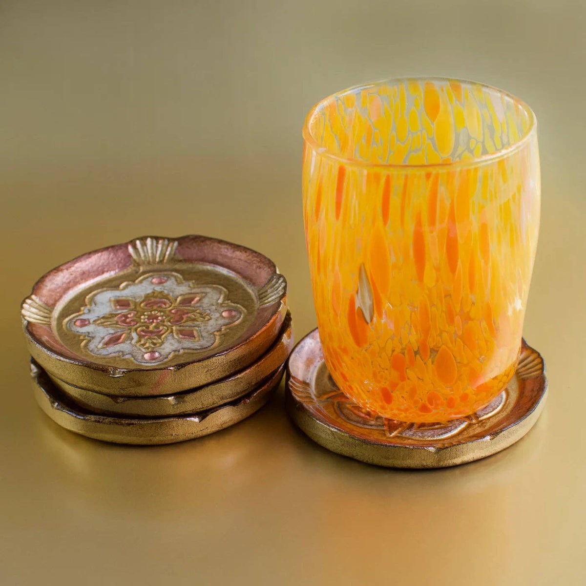 Set of 4 Florentine Wood Coasters: Plum