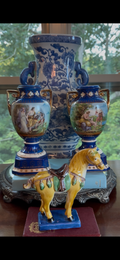 Antique Erphila Art Pottery Czechoslovakian Blue and White Vases, Pair – Circa 1918–1921