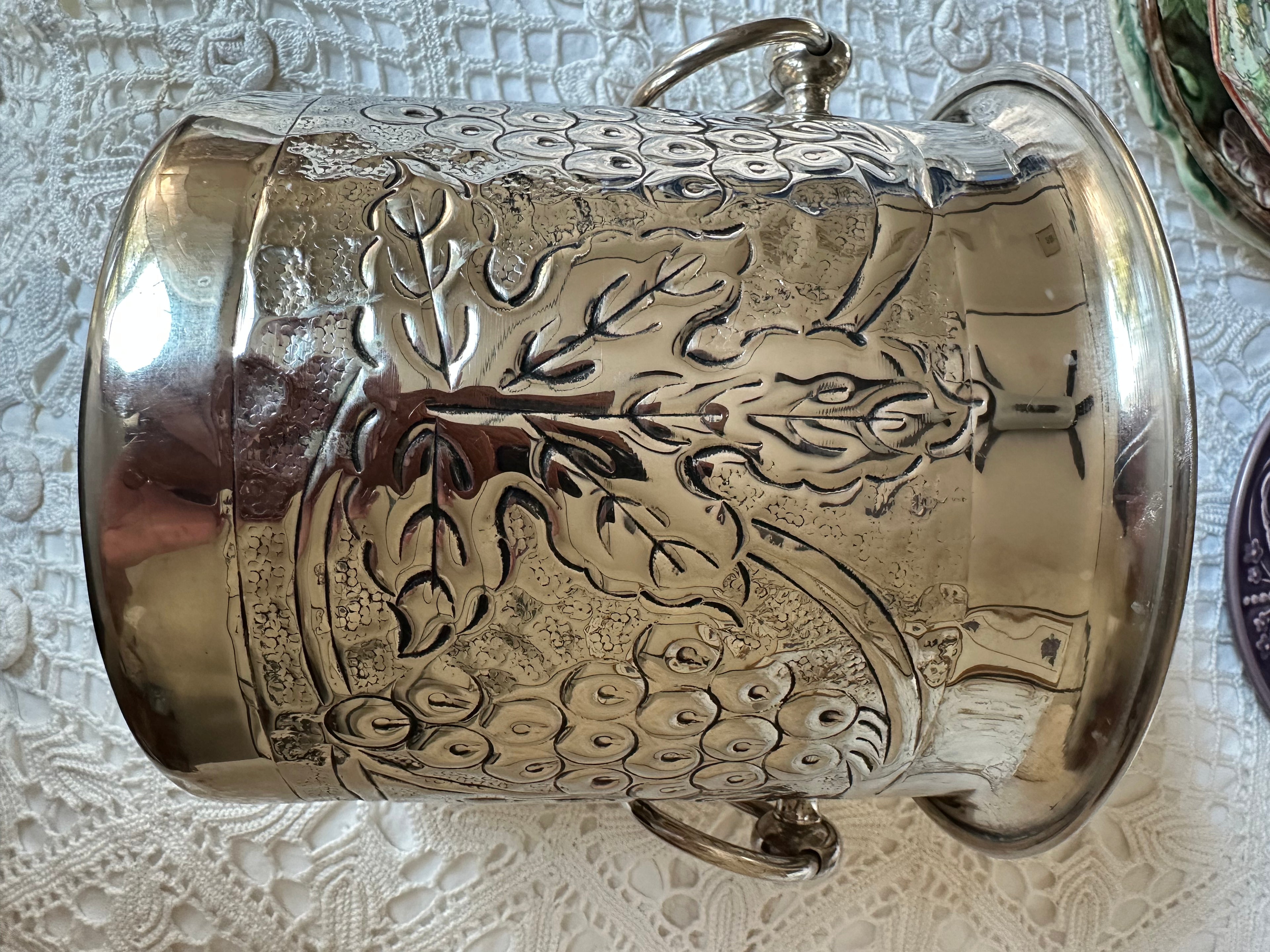 Embossed Silver Champagne Bucket with Grape Leaf Motif
