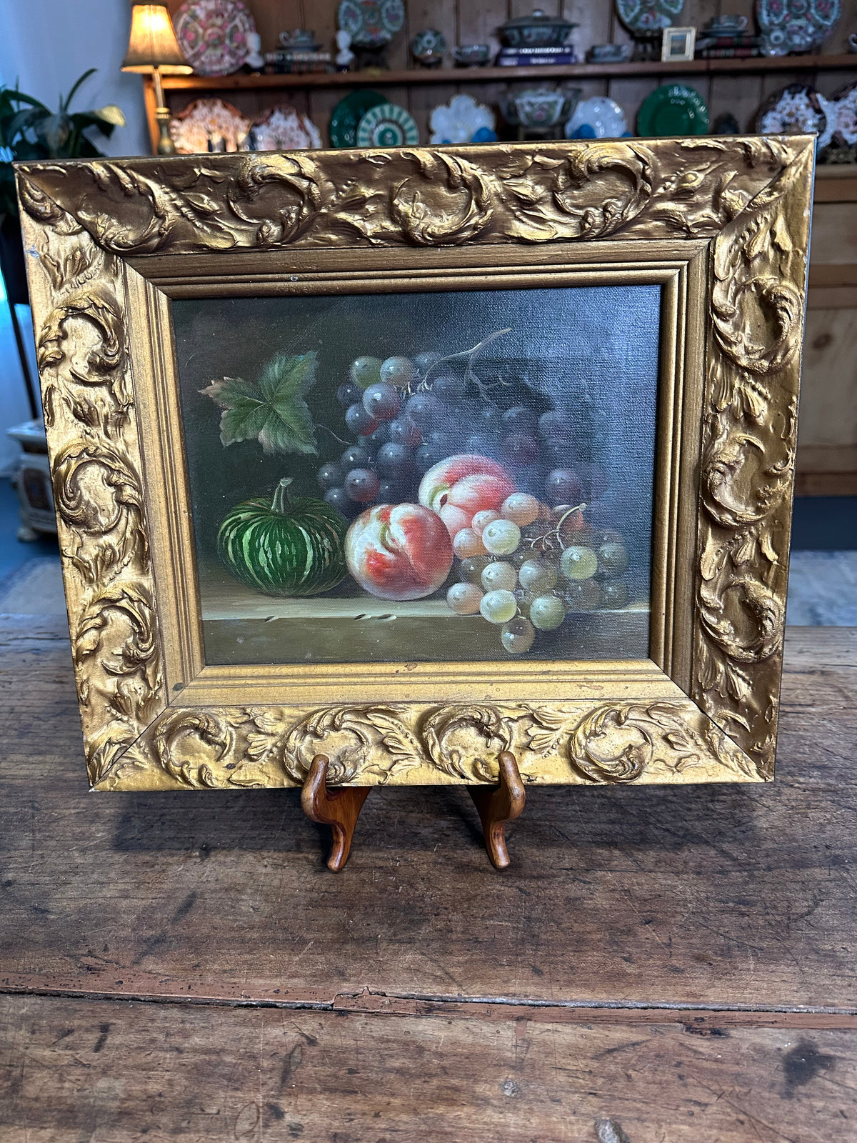 Vintage Oil on Canvas Fruit Still Life in Gilt Frame – 14” x 11.5”