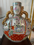 Vintage Chinese Famille Rose Porcelain Moon Flask with Gilt Dragon Handles – 21”