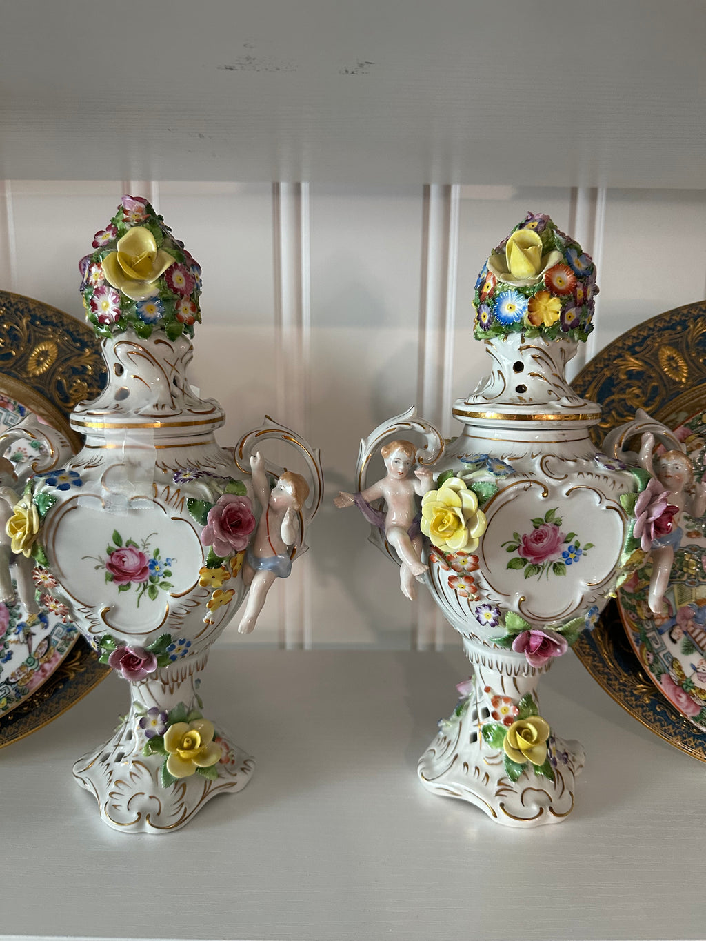 Pair of Antique Von Schierholz Porcelain Potpourri Urns – Late 19th/Early 20th Century