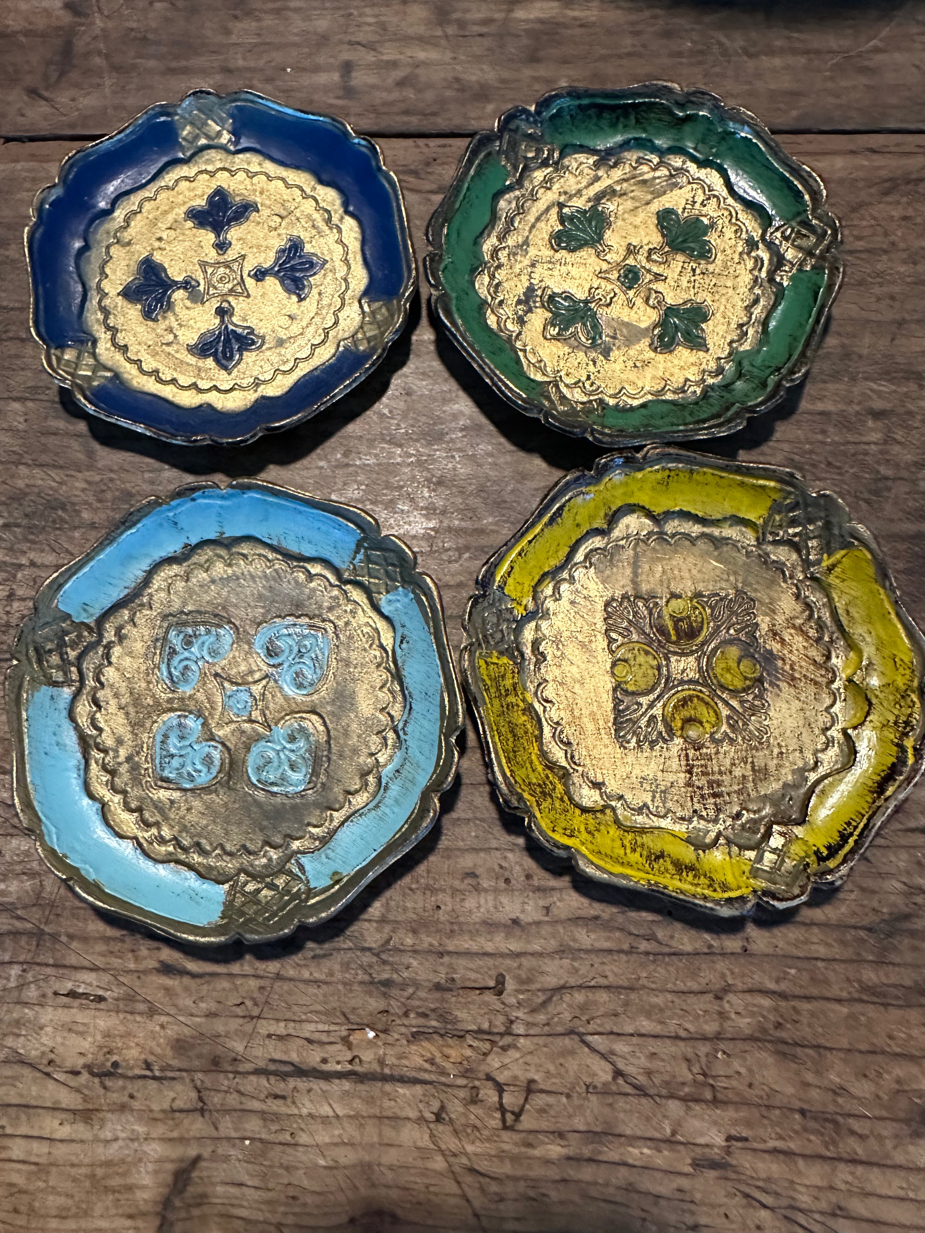 Set of Four Vintage Florentine Coasters – Multicolor