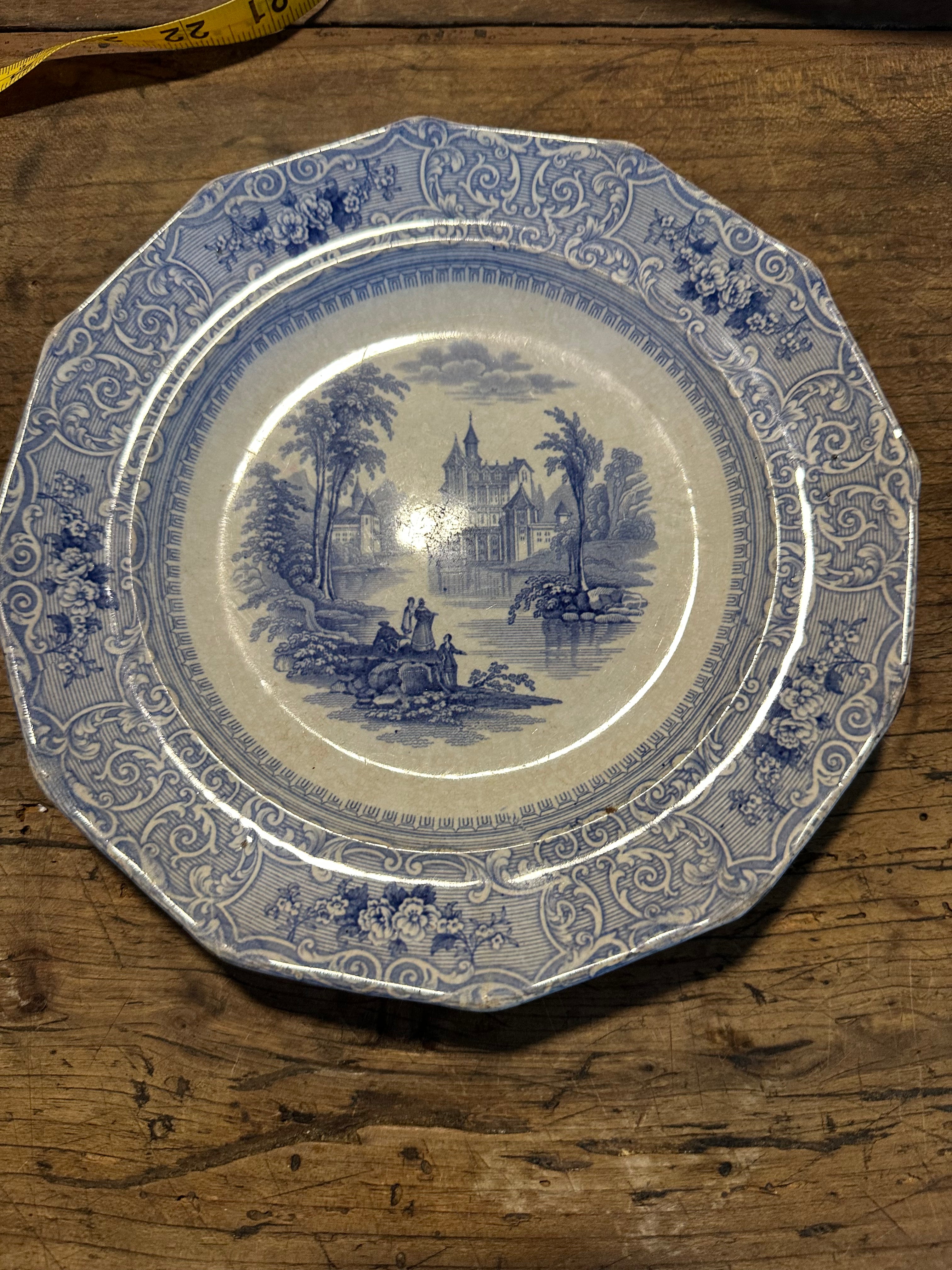 Antique James Edwards “Chateau” Blue & White Ironstone Plate – 1850s