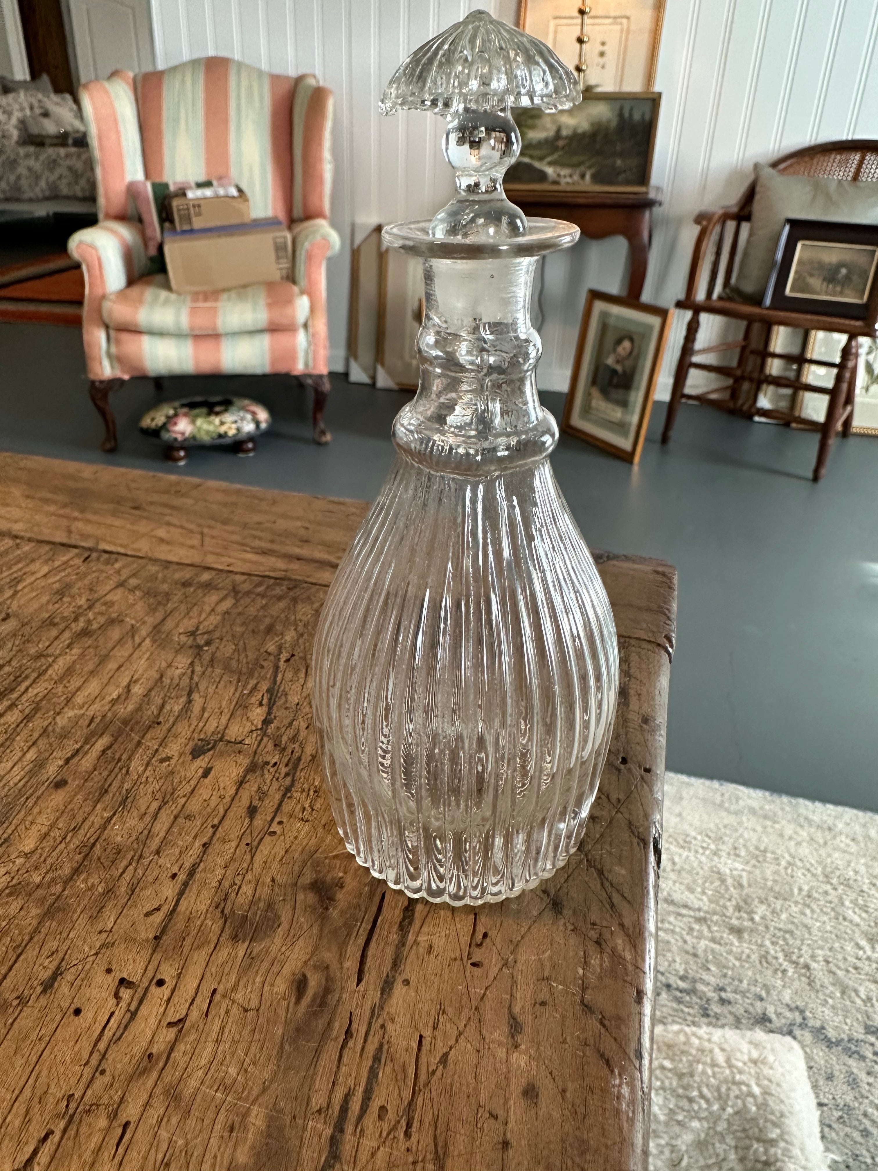 Vintage Fluted Glass Perfume Bottle with Stopper