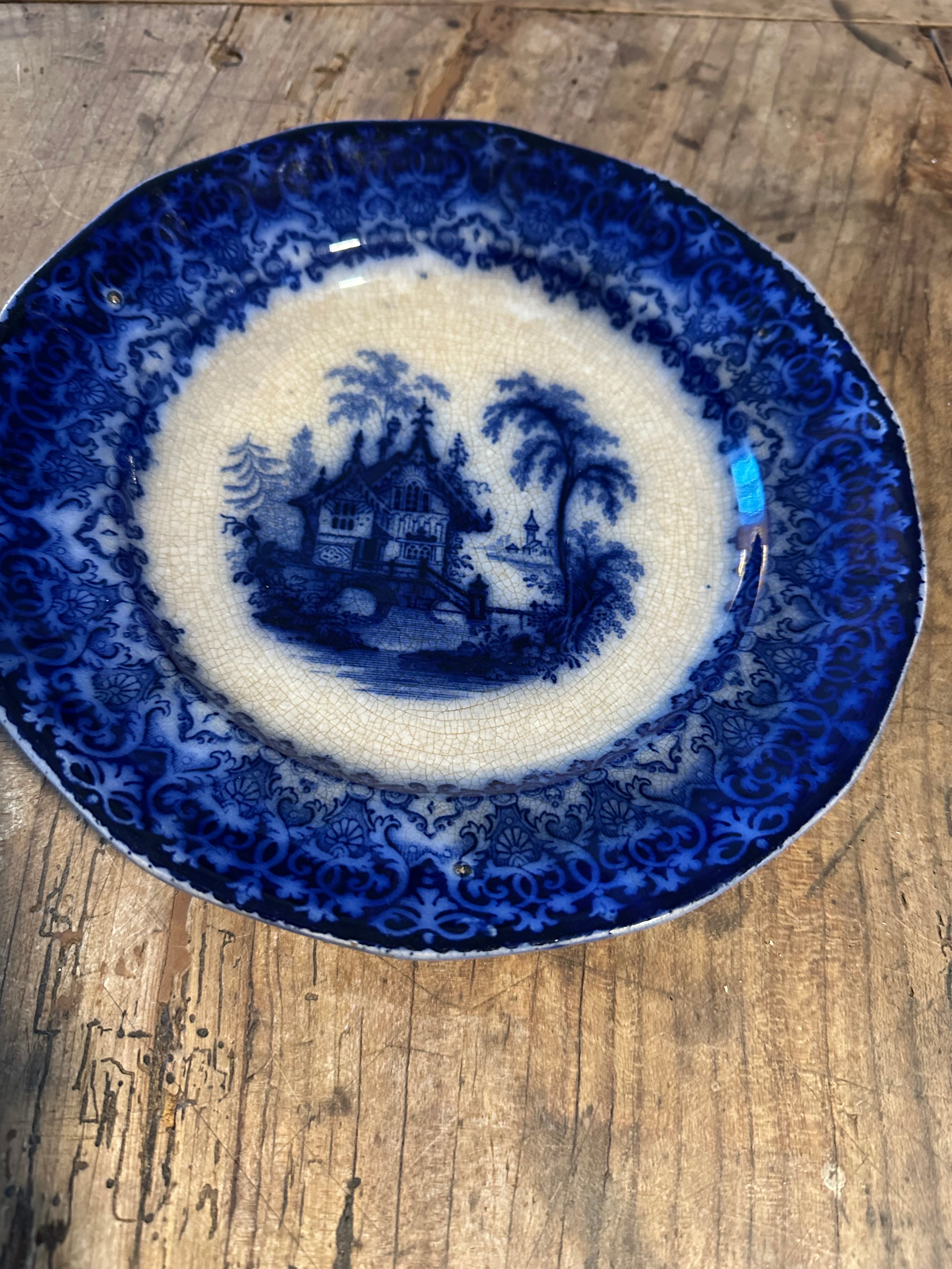 Antique T.J. & J. Mayer “Arabesque” Flow Blue Plate – Longport