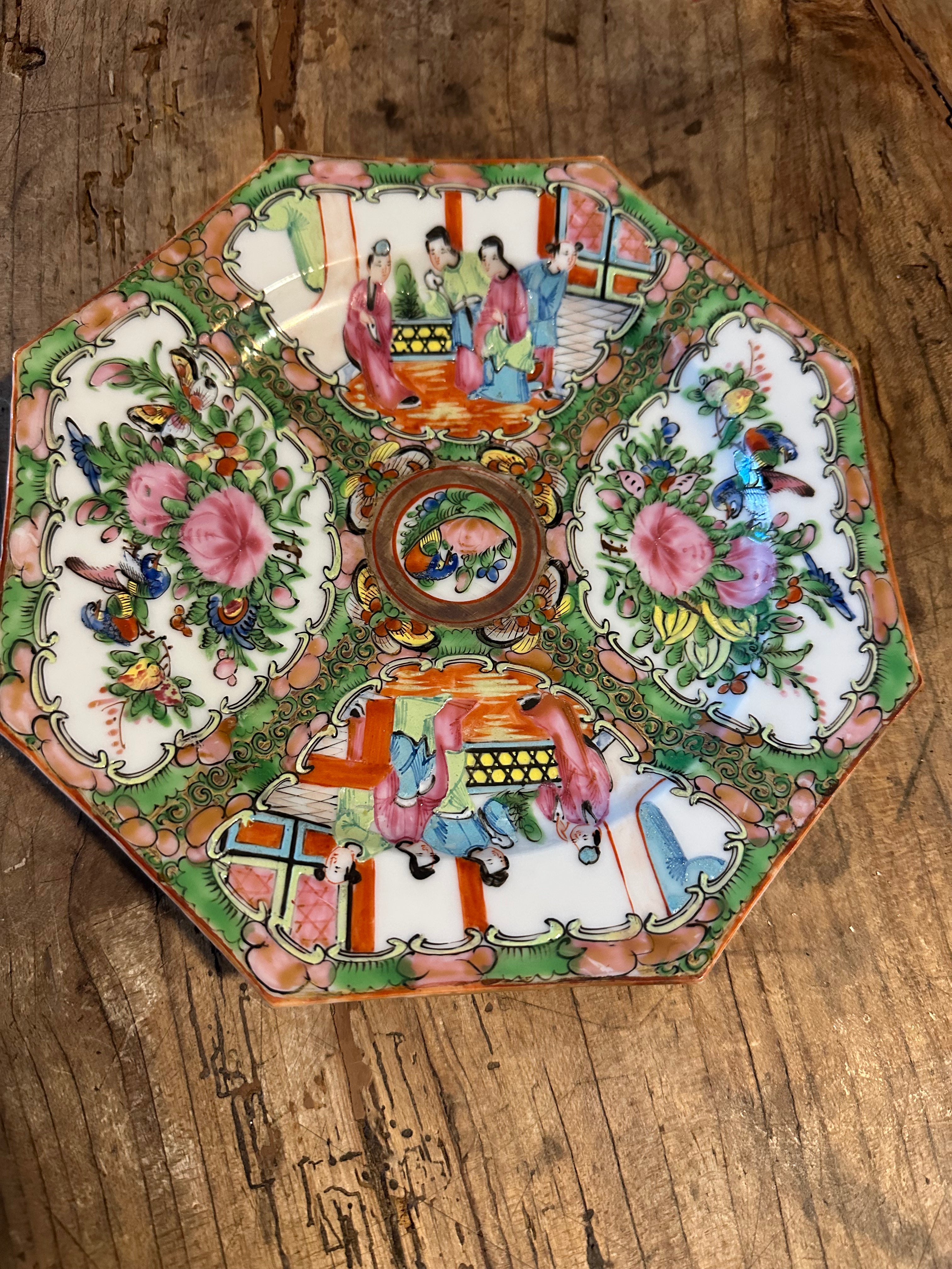 Antique Rose Medallion Hexagonal Plate – 7.75"