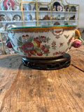 Vintage United Wilson Porcelain Foot Bath with Wooden Riser – Pomegranate Motif