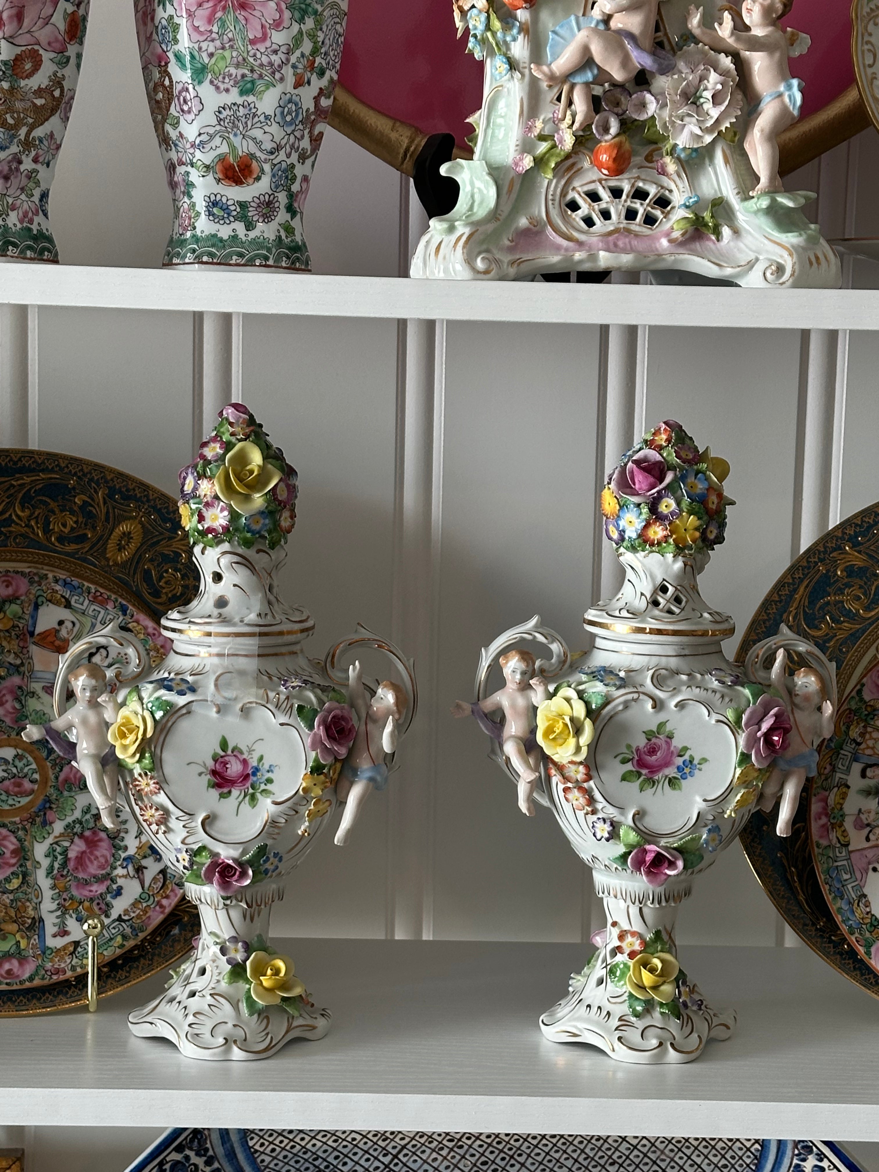 Antique Von Schierholz Porcelain Potpourri Urns – Pair