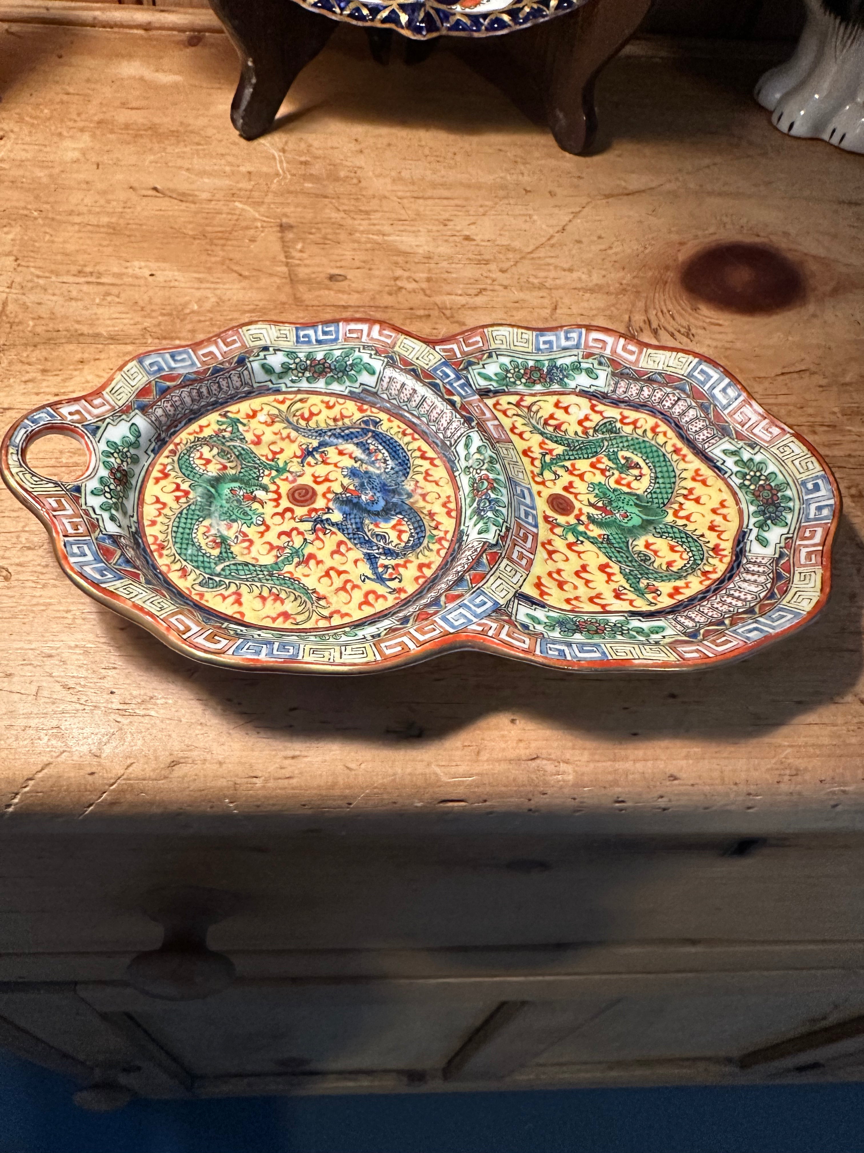 Antique Double Dragon Snack Plate – 8.25”