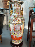 Vintage Chinese Famille Rose Floor Vase with Gilded Handles – 24"