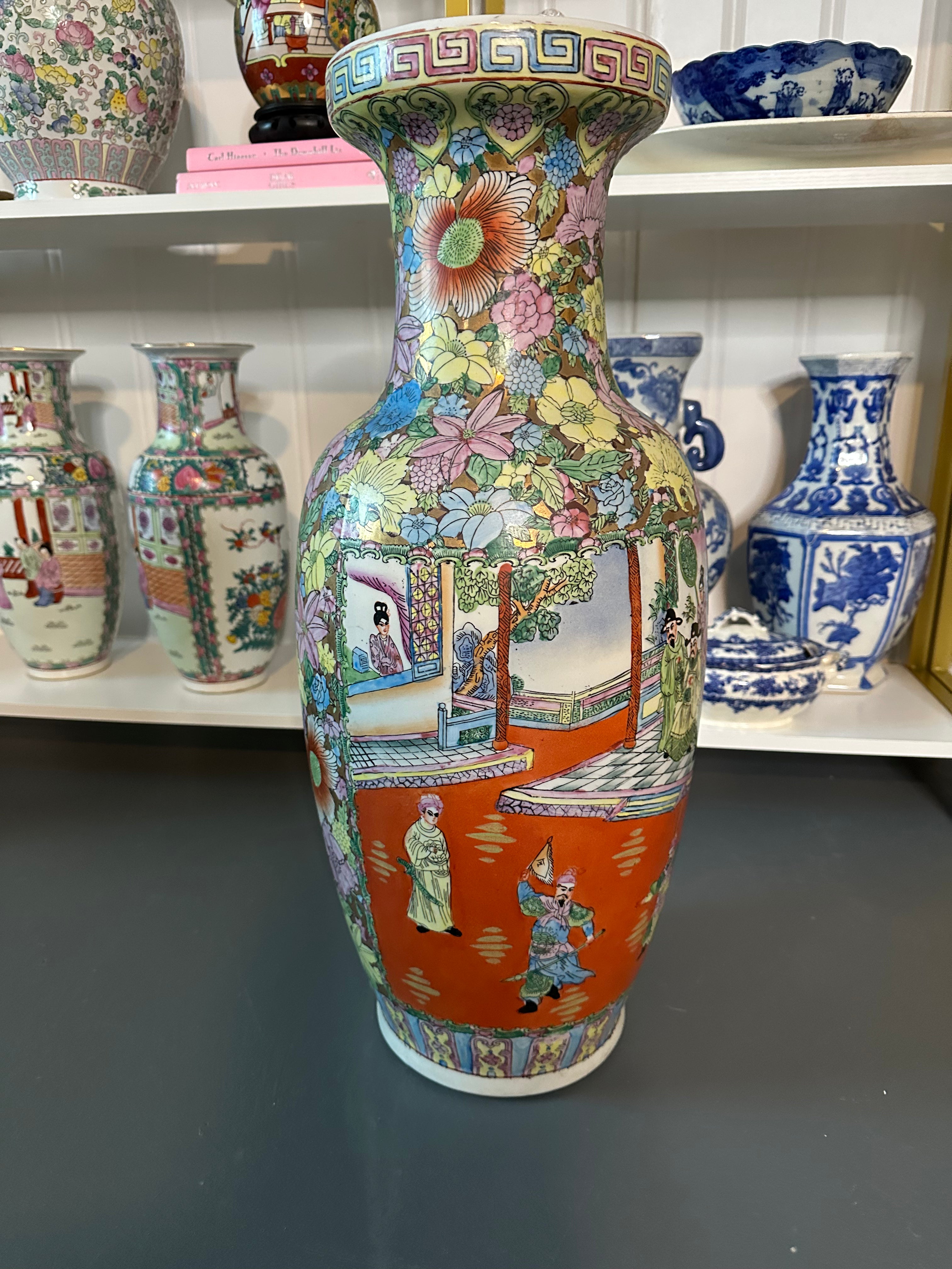 Vintage Rose Medallion Millefleur Floor Vase – 24"