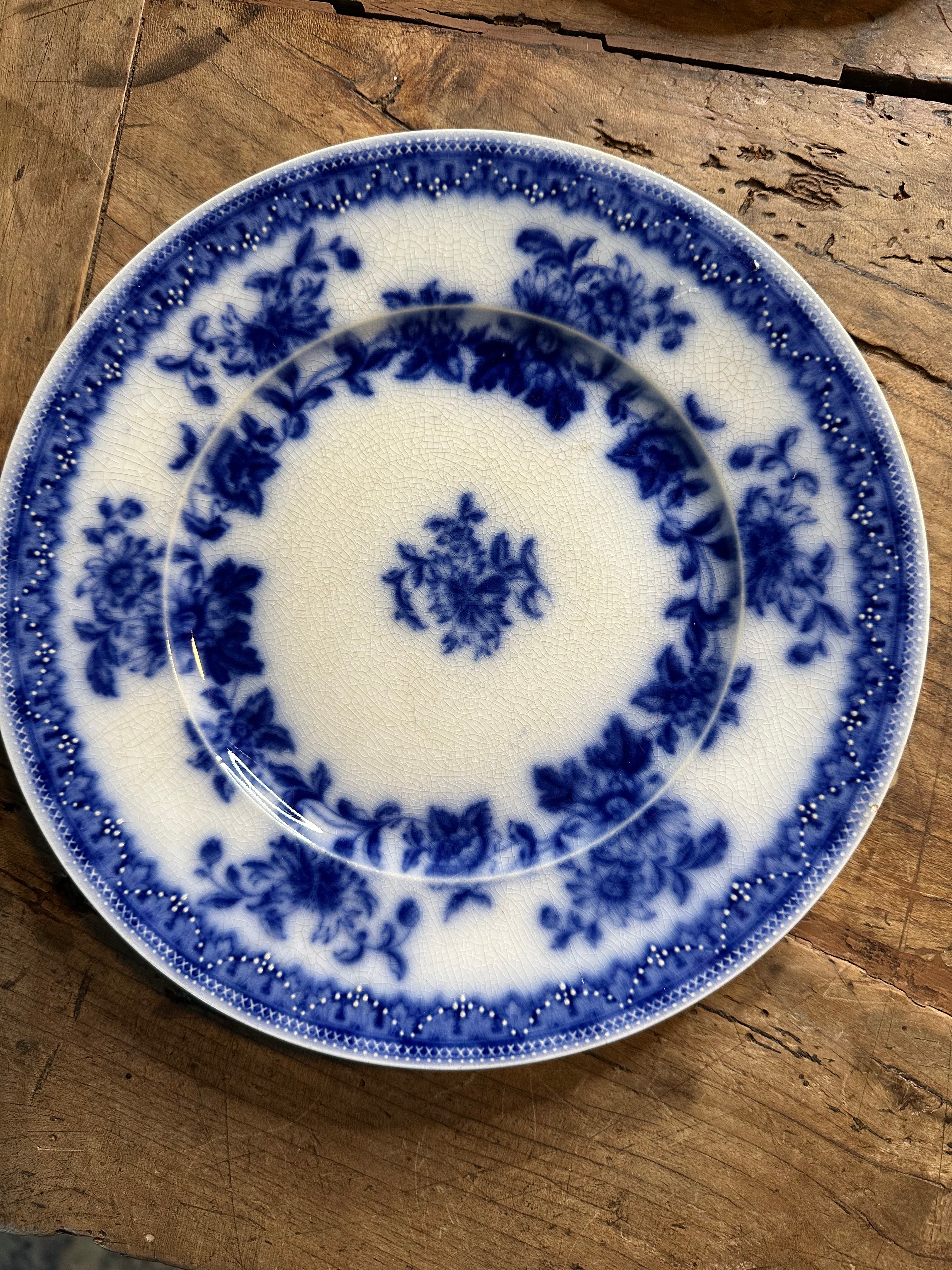 Antique J&G Meakin Flow Blue Plate