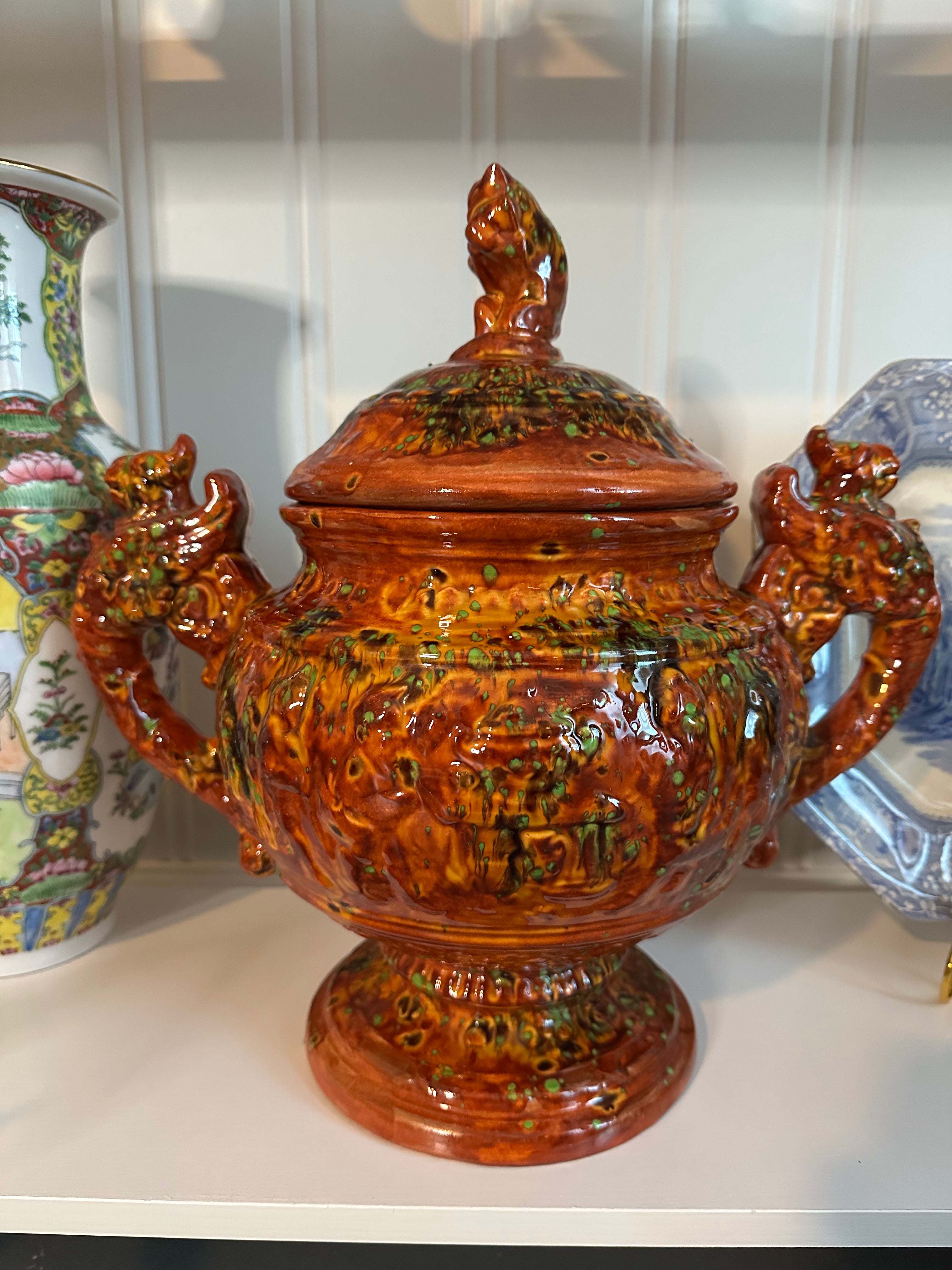 Vintage Mid-Century Drip Glaze Ceramic Terrine