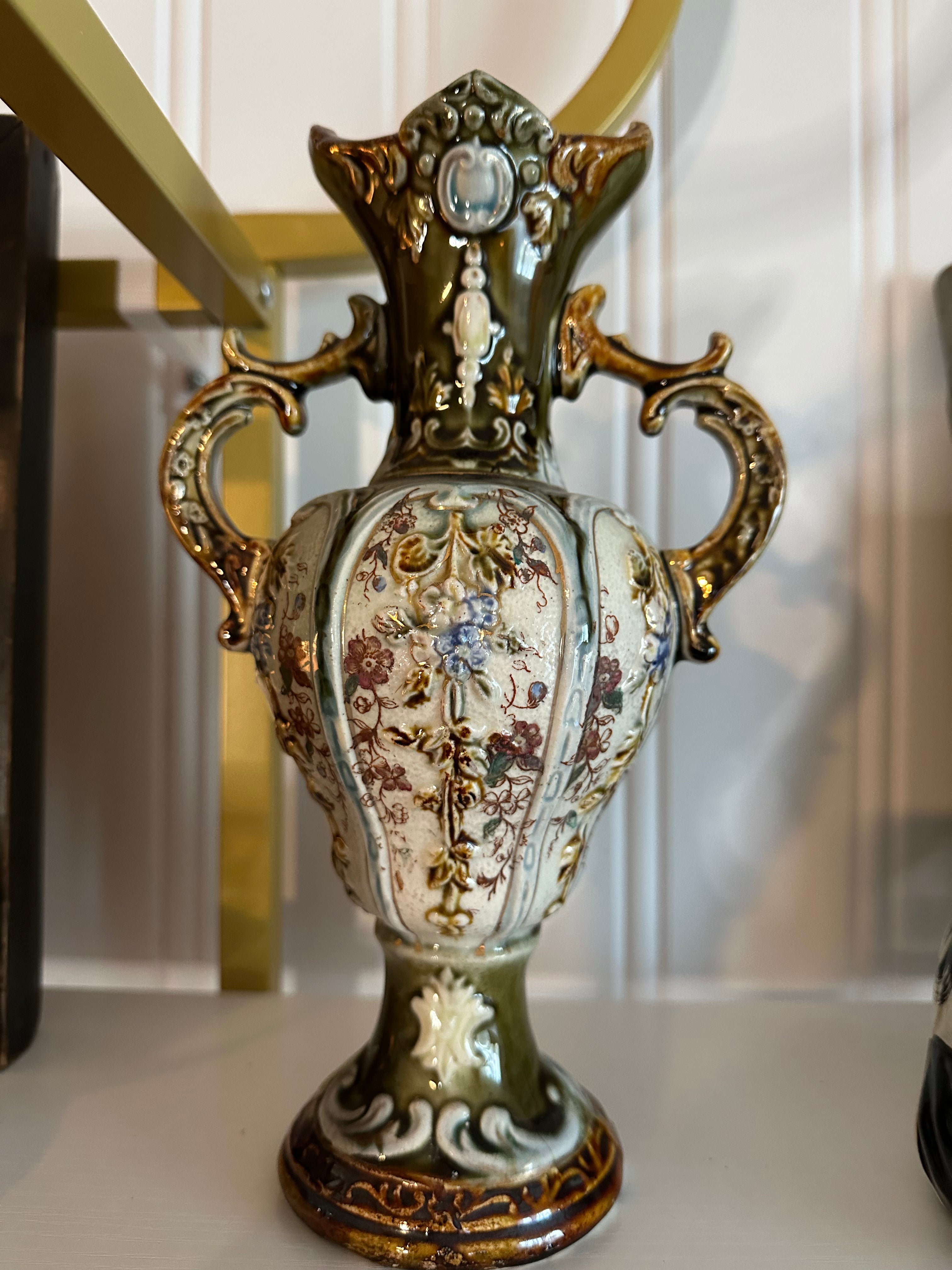 Antique Staffordshire Alhambrian Ware Majolica Vase, Circa 1880–1910