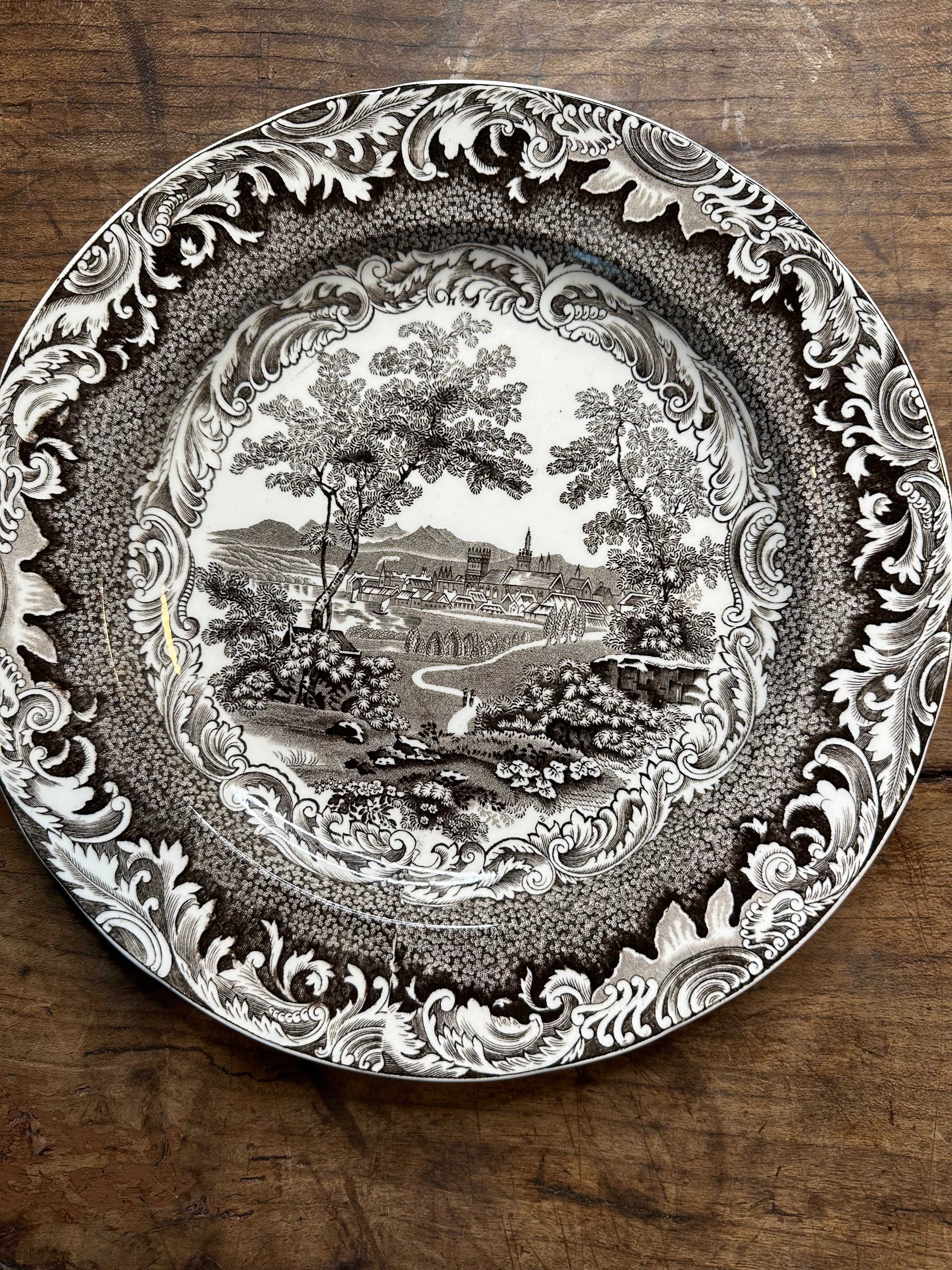 Copeland Spode Brown & White Transferware Plate