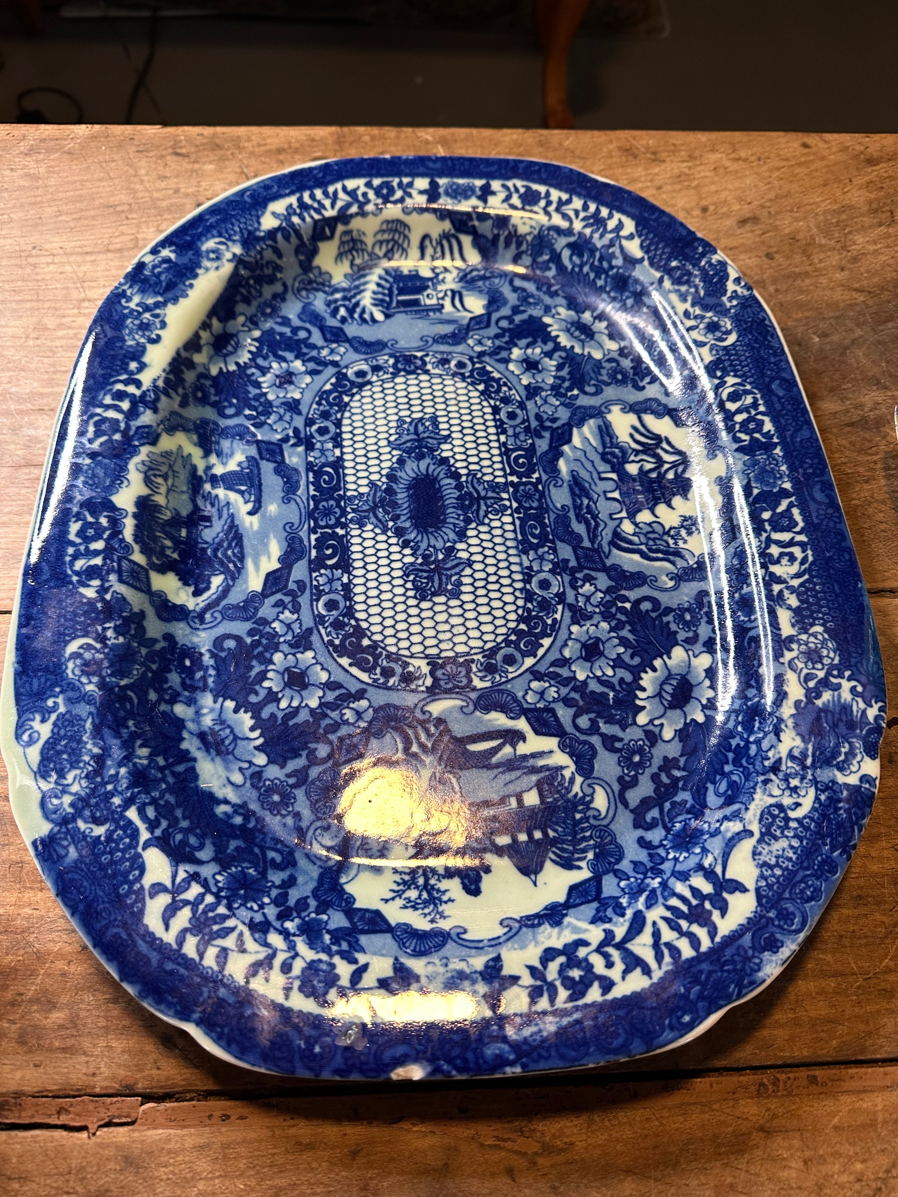 Vintage Blue & White Chinese Porcelain Platter