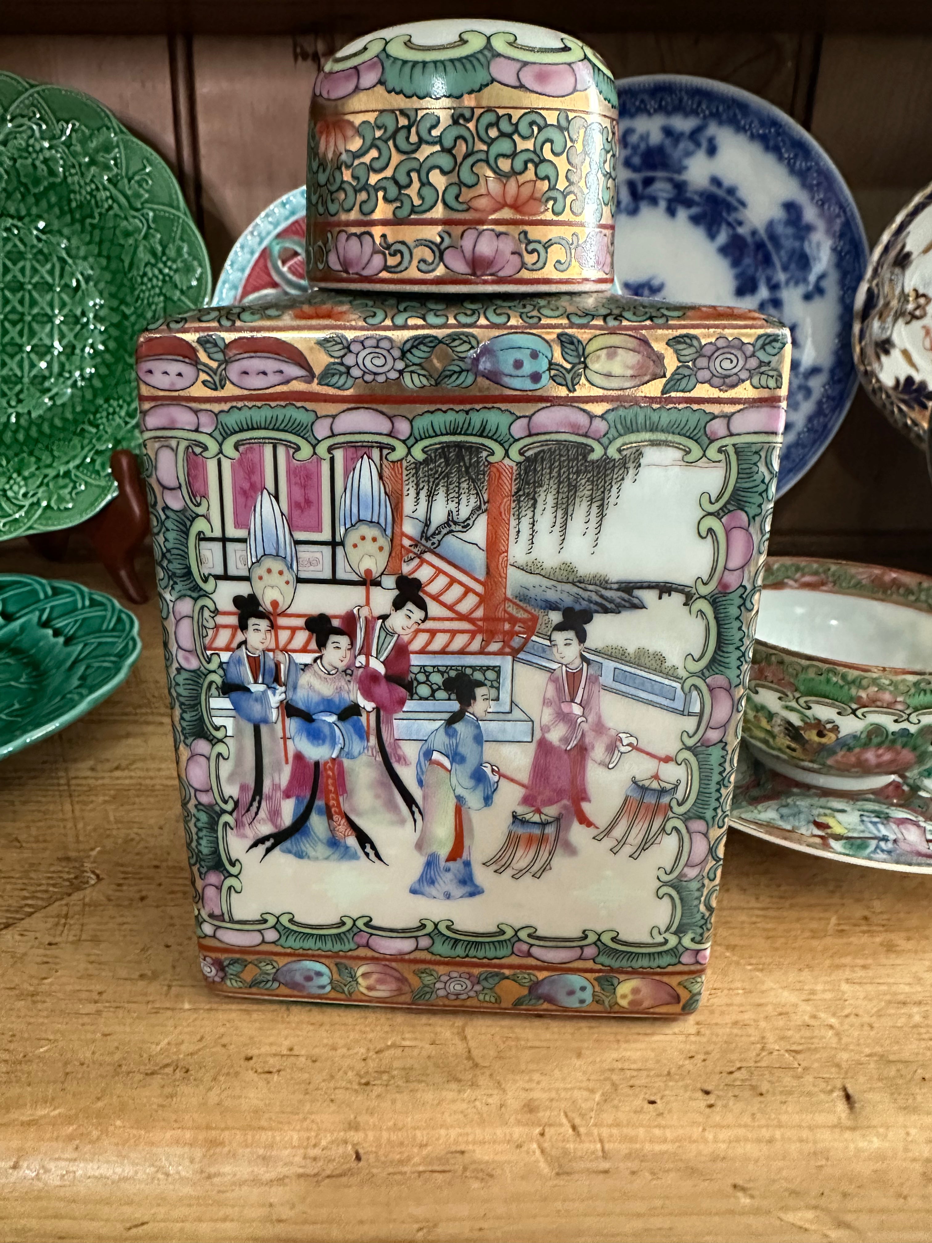 Vintage Famille Rose Porcelain Tea Caddy