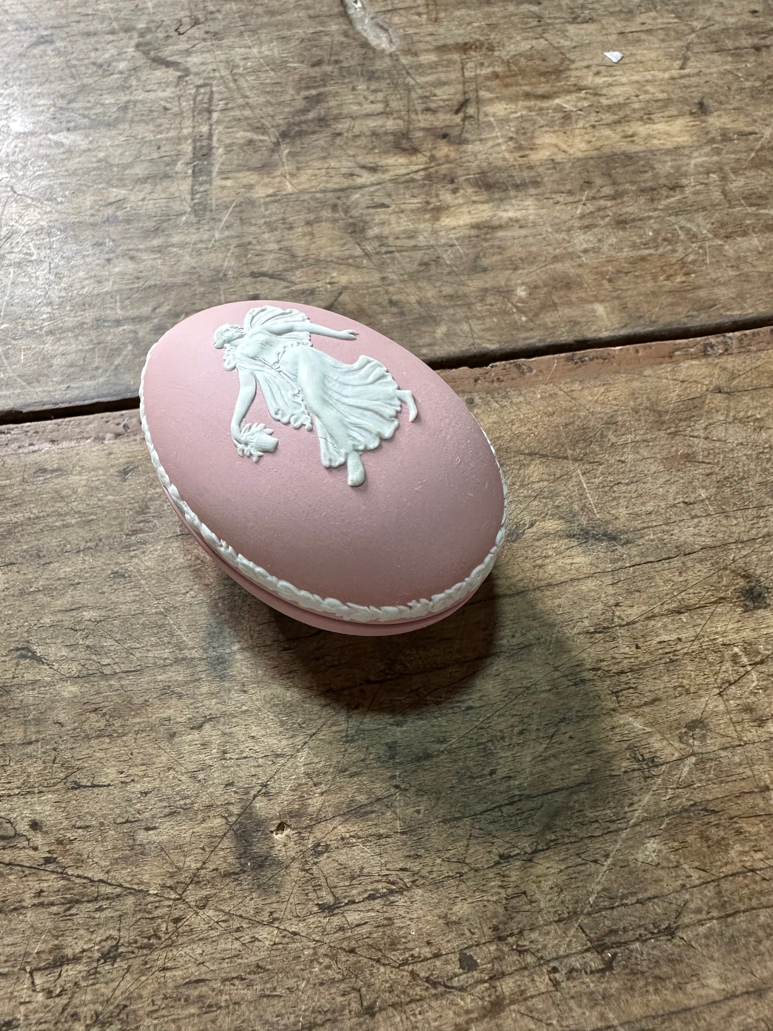 Vintage Wedgwood Pink Jasperware Egg-Shaped Trinket Box
