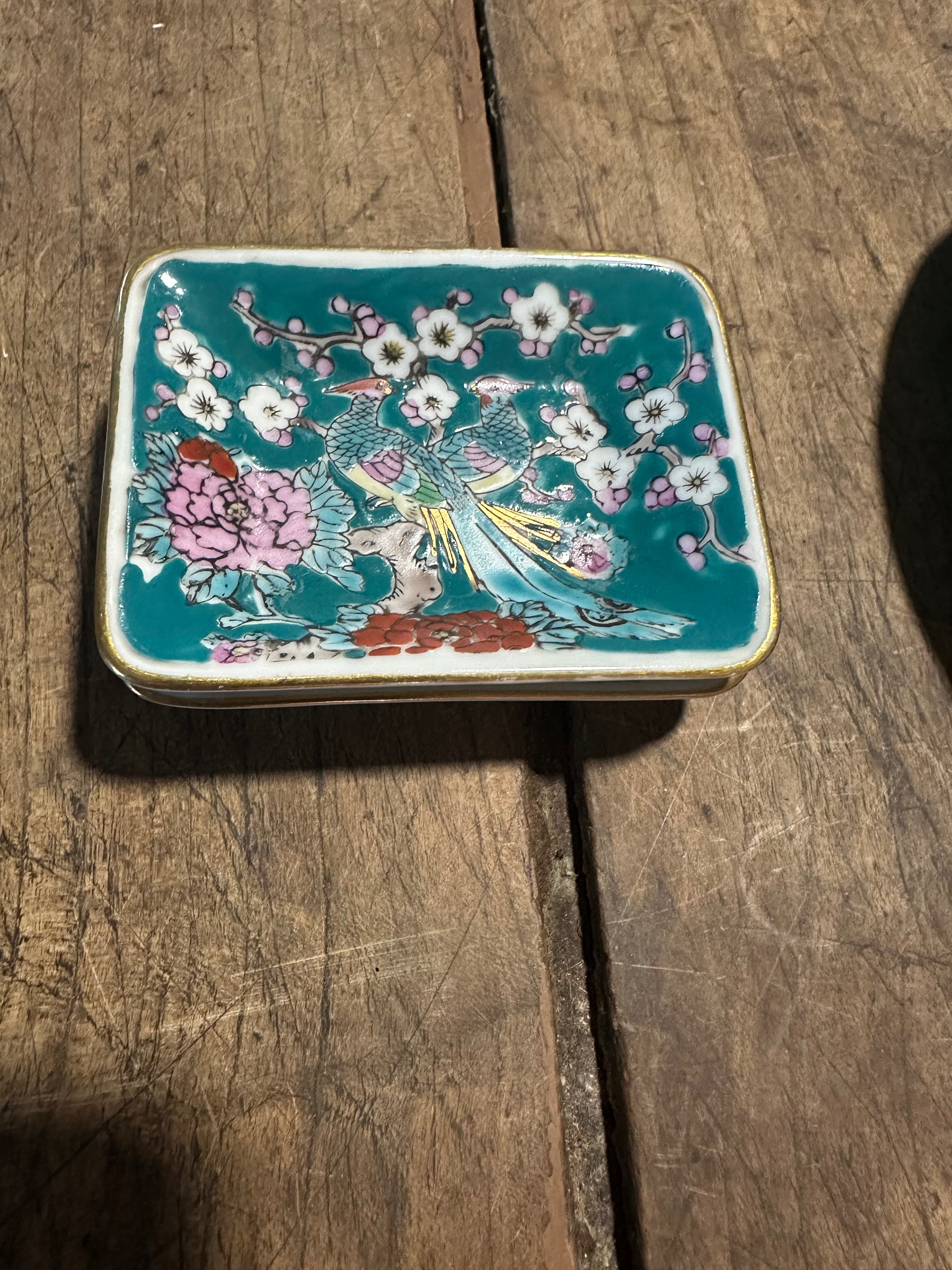 Vintage Turquoise Imari-Style Pheasant Trinket Dishes – Pair