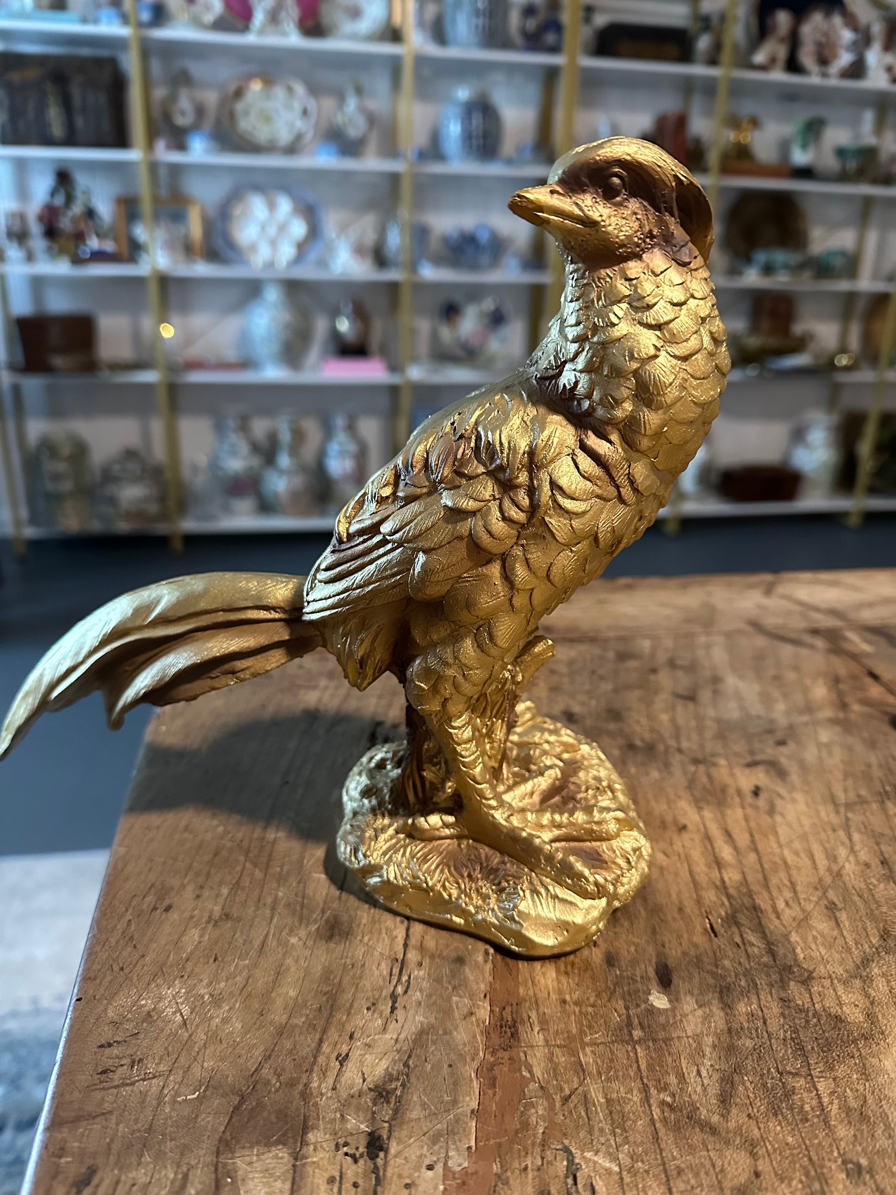 Vintage Gold Resin Pheasant Figurine – 8.5"
