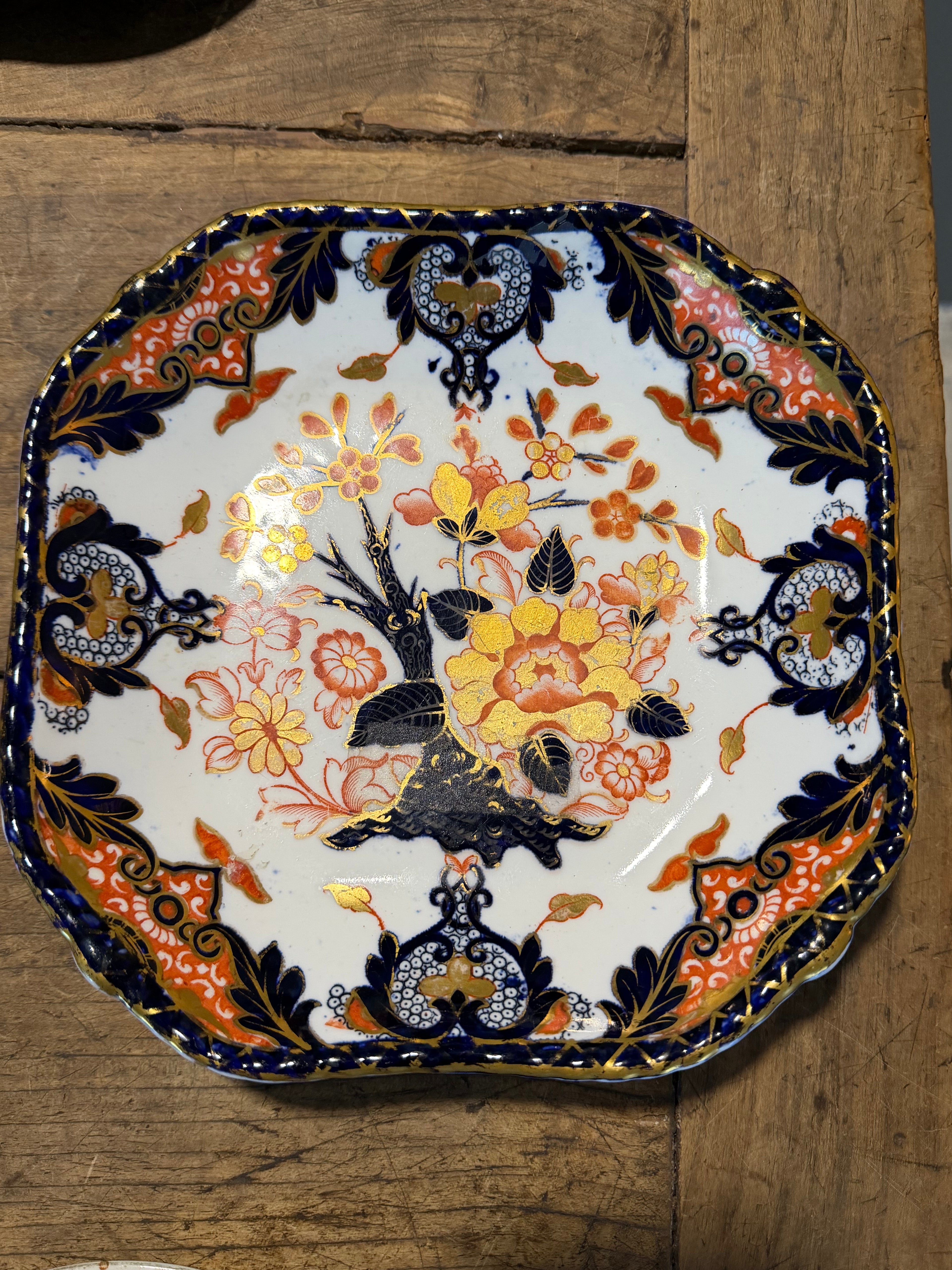 Antique Royal Crown Derby English Imari Square Serving Dish – 9"
