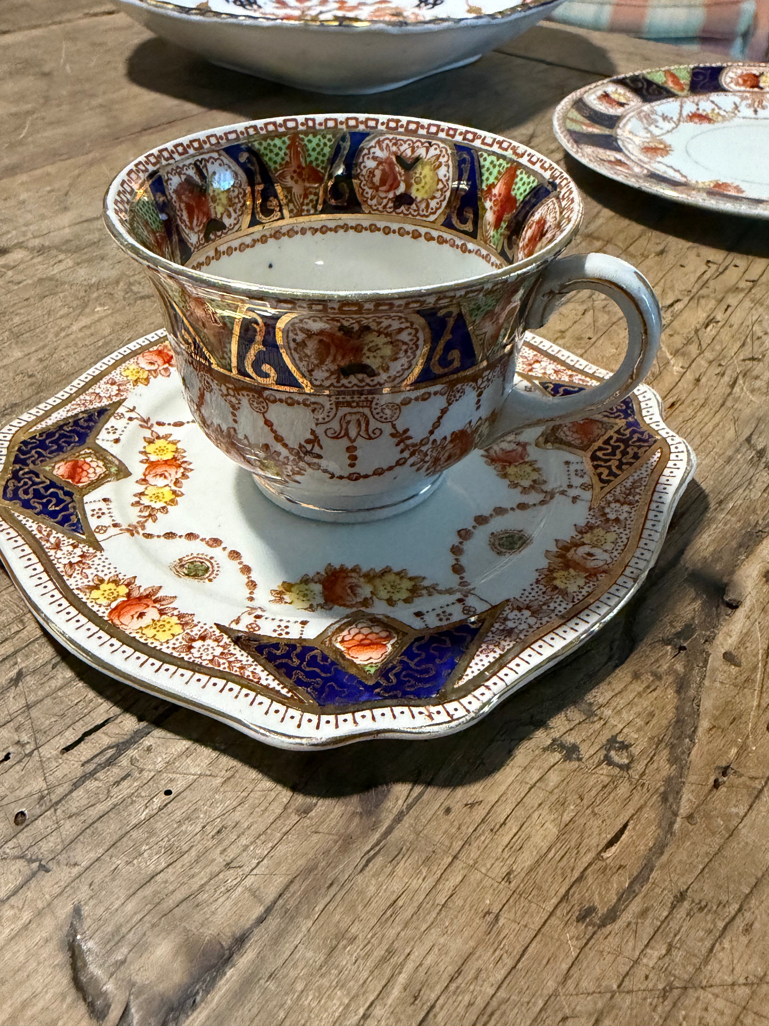 Antique Burgess English Imari Cup & Square Saucer Set