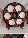 Vintage Oyster Plate with Deer & Rich Red Ground