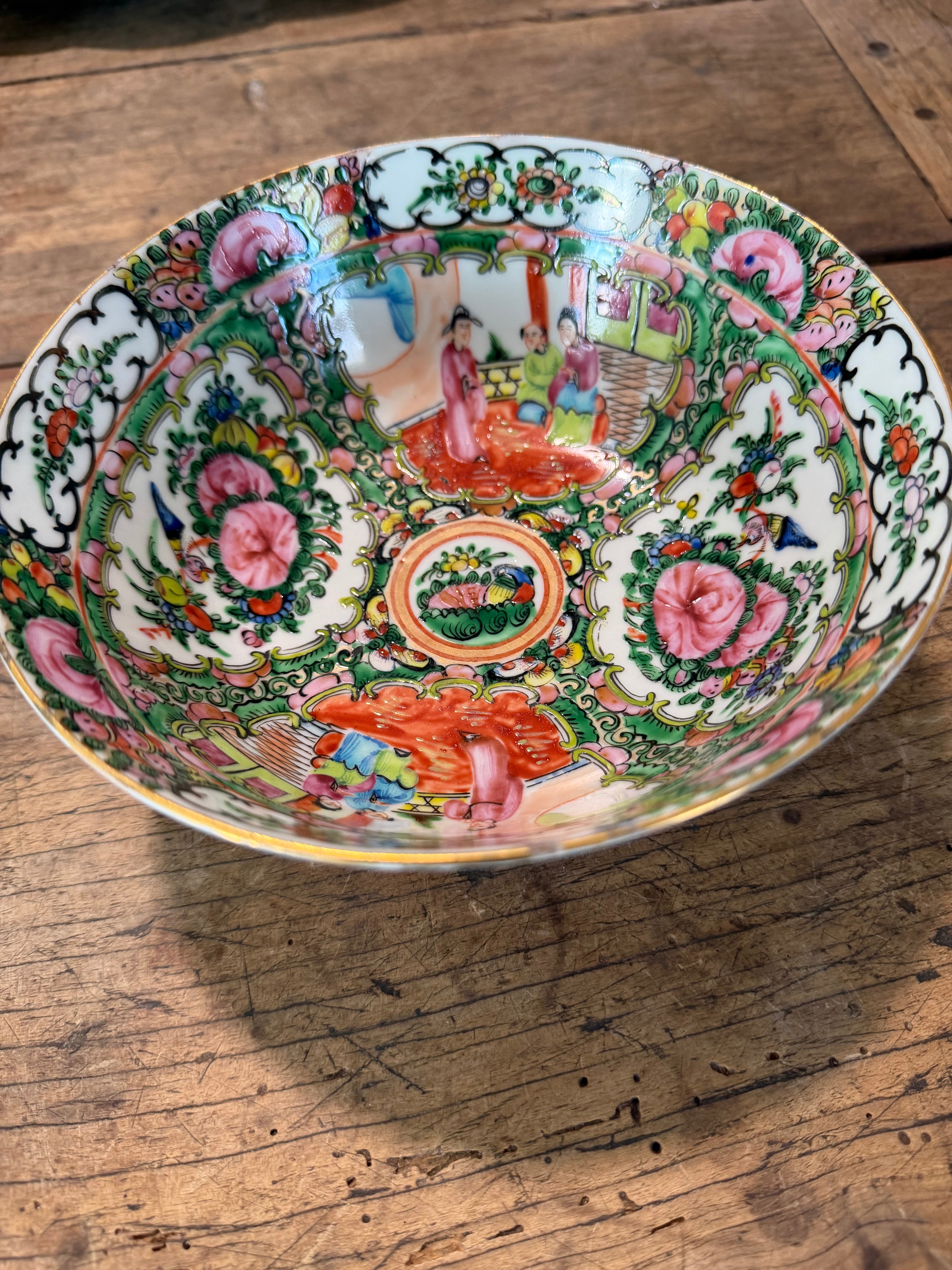 Vintage Rose Medallion Porcelain Punch Bowl – 10"