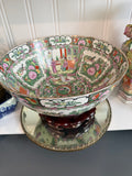 Large Vintage Rose Medallion Porcelain Punch Bowl – 14"