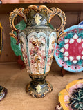 Antique French Majolica Double-Handled Floral Vase – 9½"