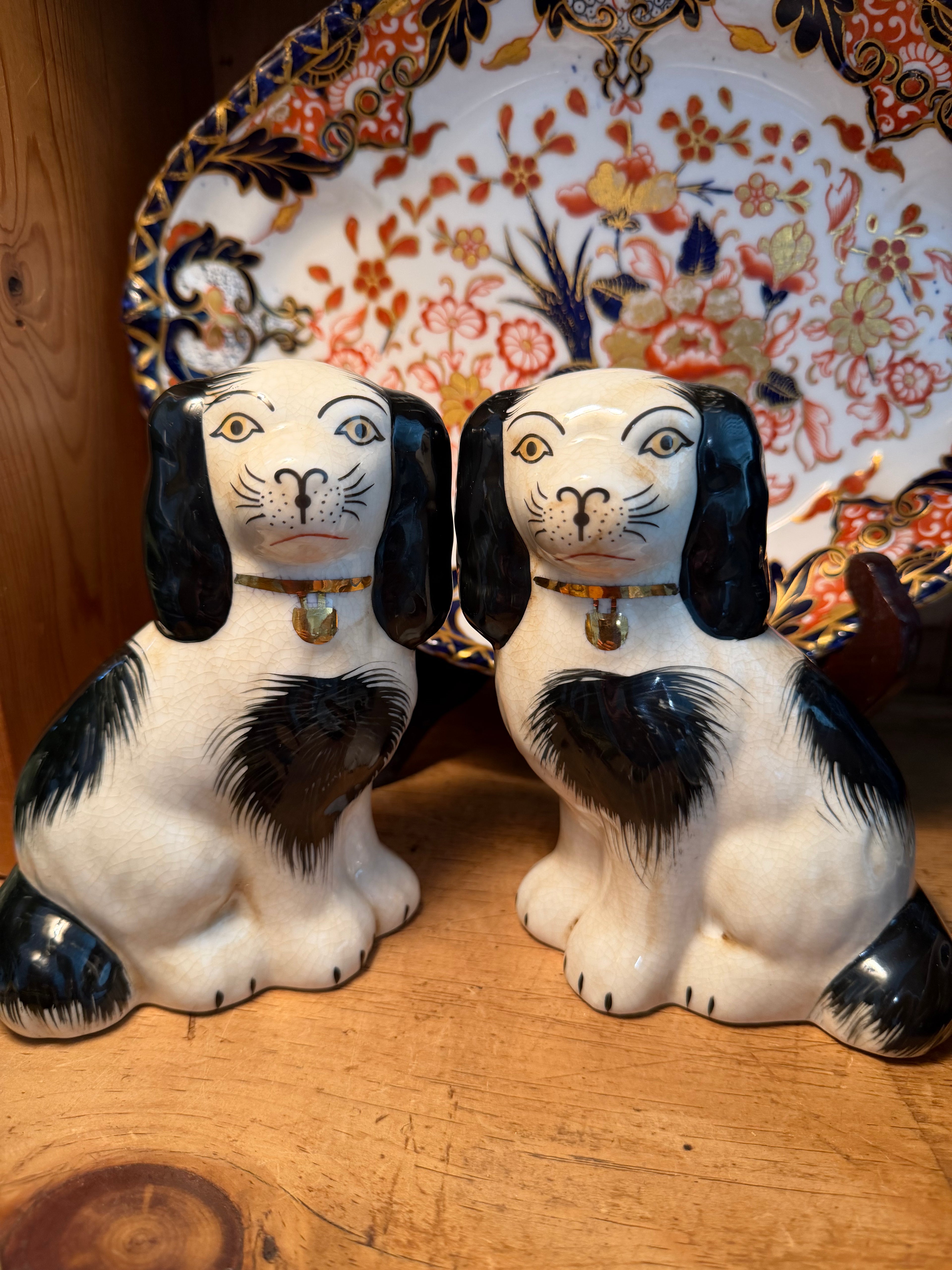Pair of Black & White Staffordshire-Style Dogs – 6"