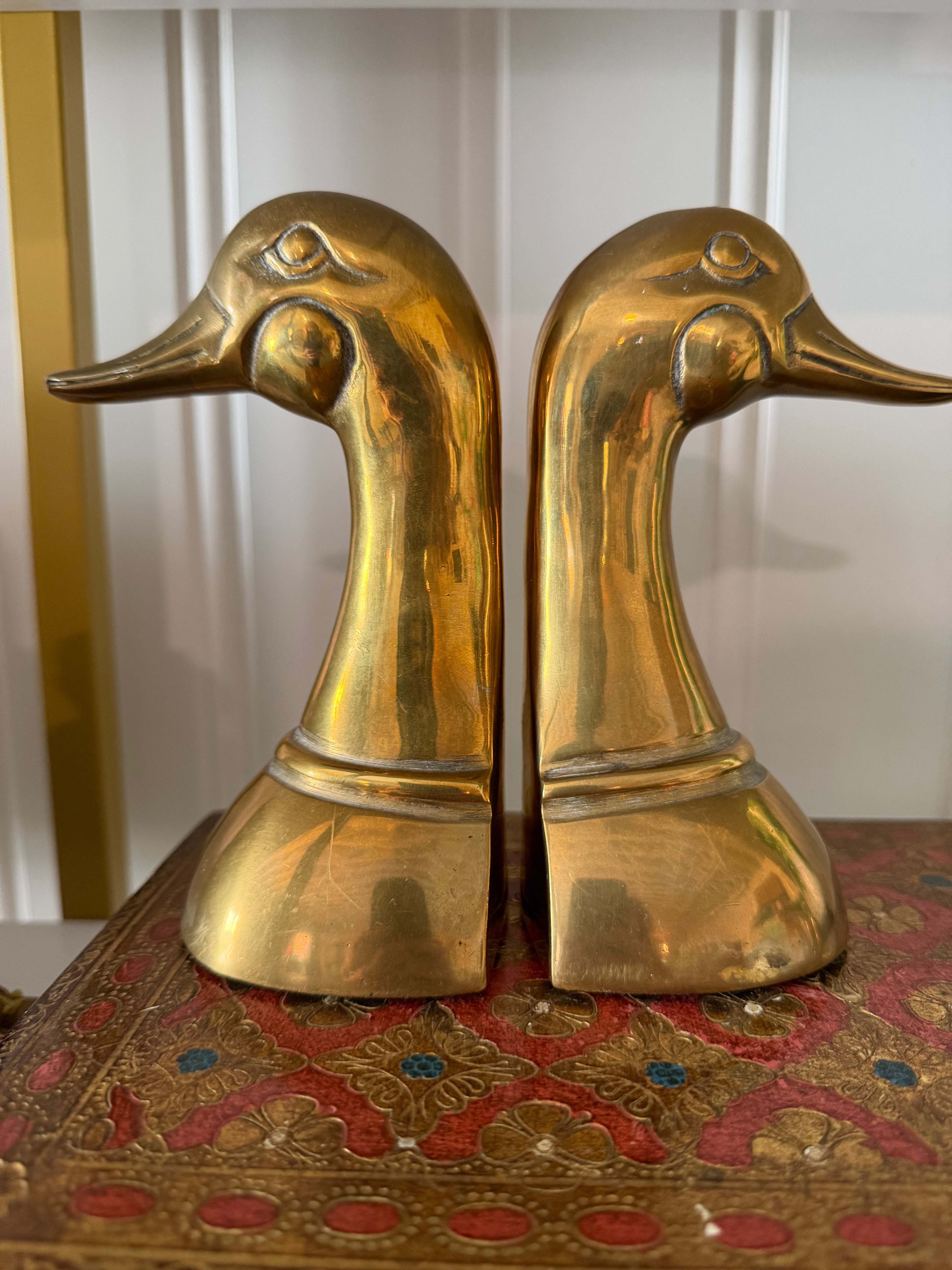 Pair of Vintage Solid Brass Duck Bookends – 6½"