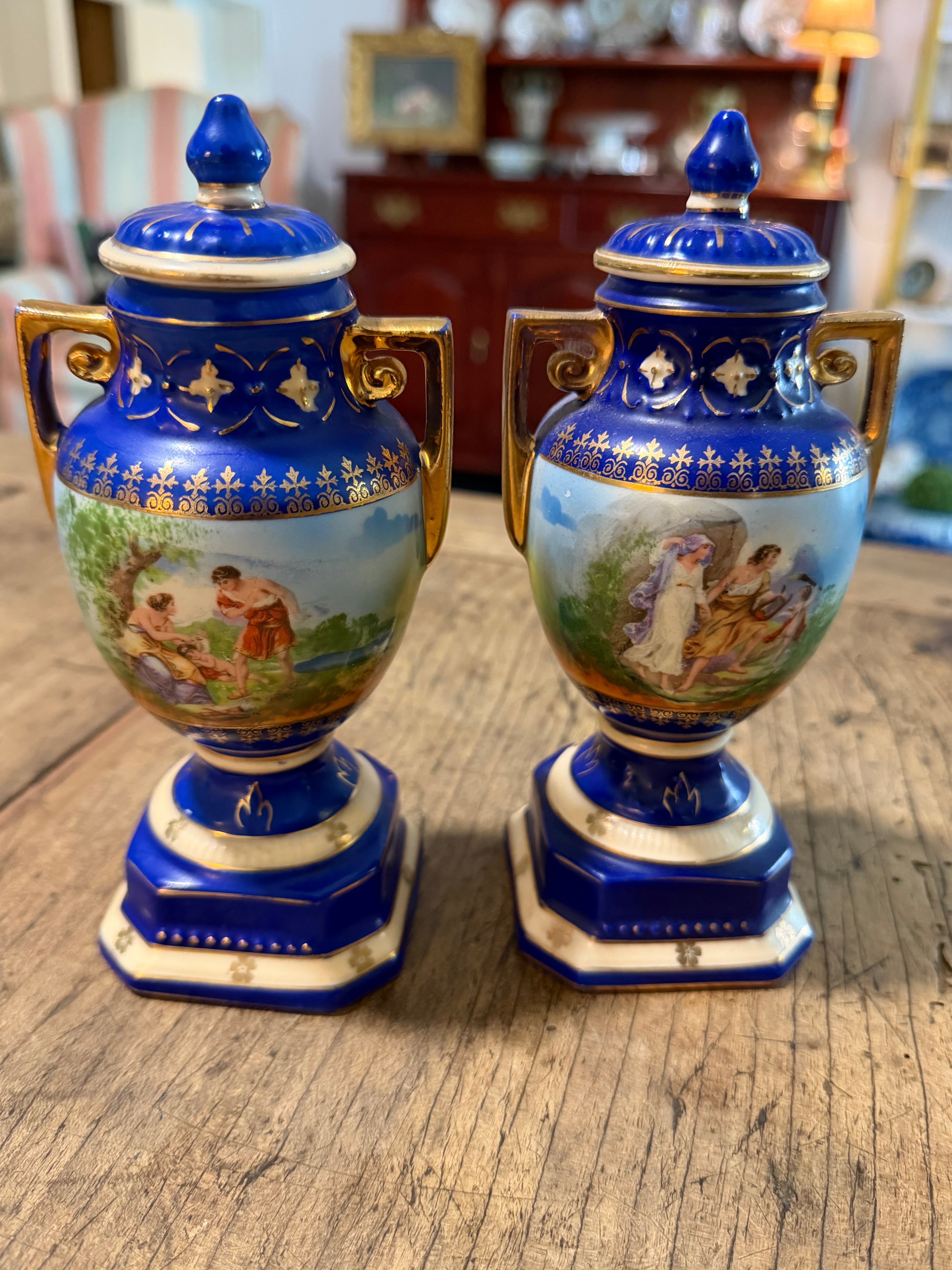 Pair of Vintage Erphila Czechoslovakian Lidded Urns