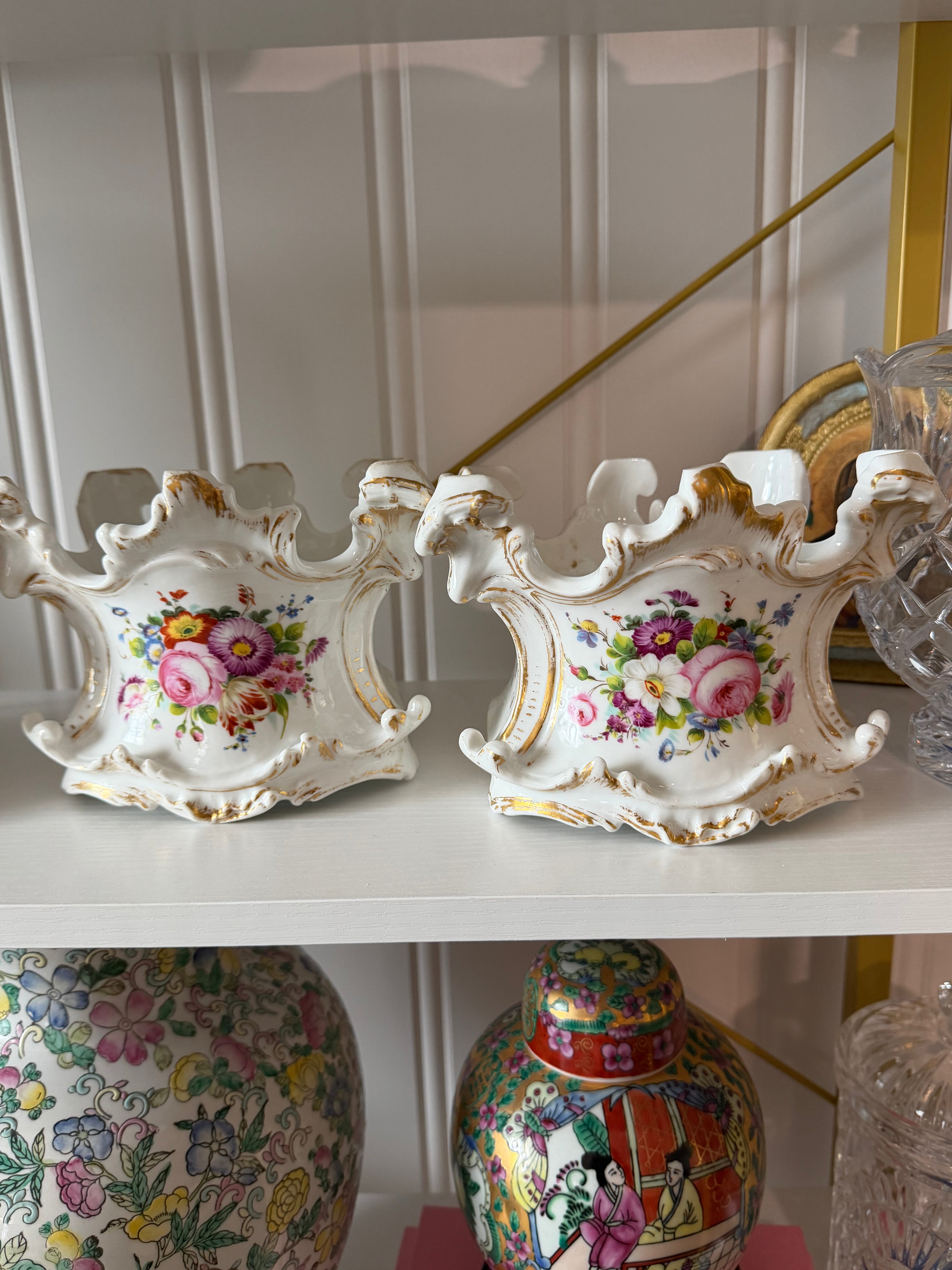 Pair of Antique Old Paris Porcelain Cachepots | 5.5"