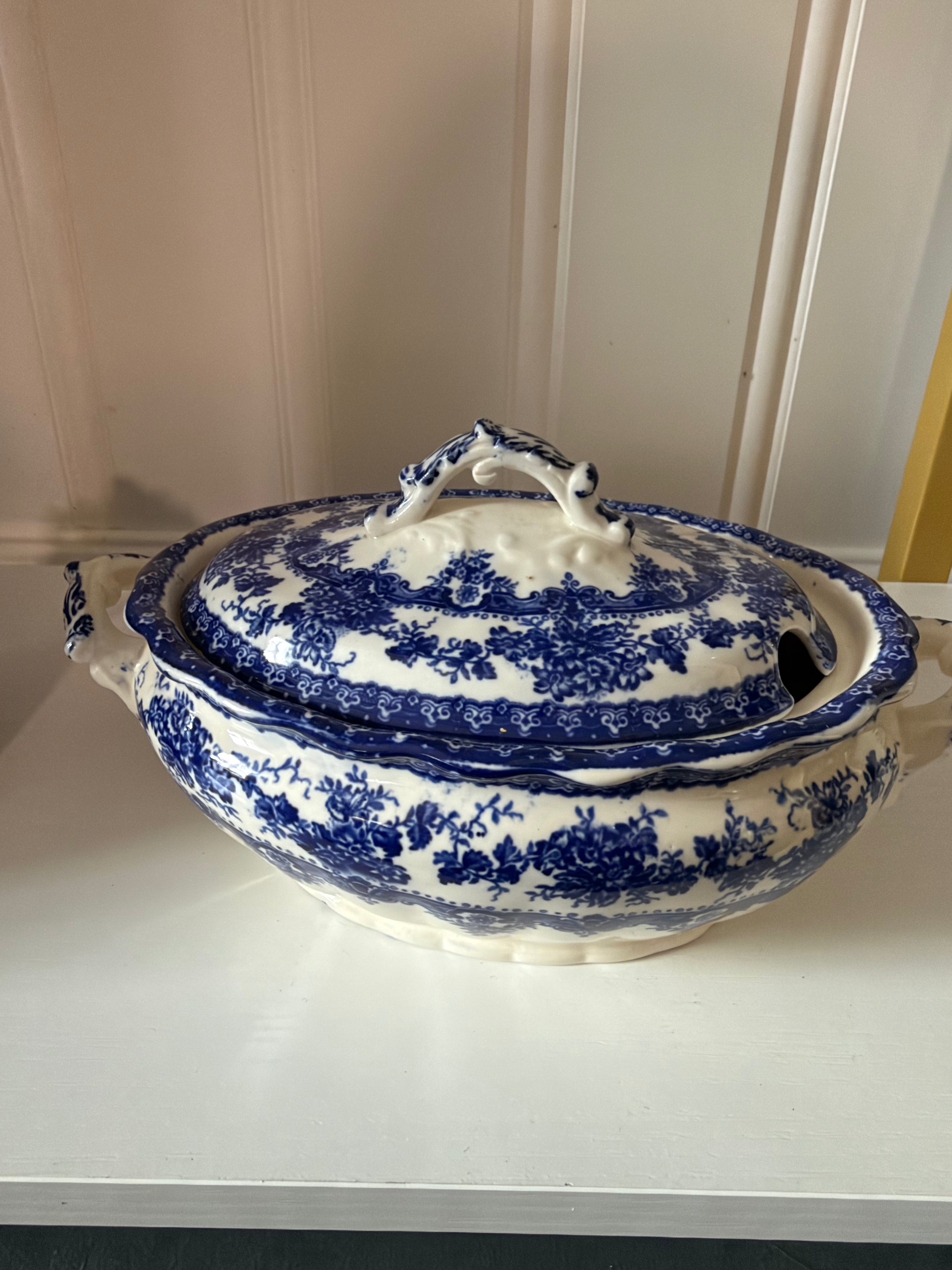 Antique Keeling Blue & White Transferware Tureen | Circa 1890