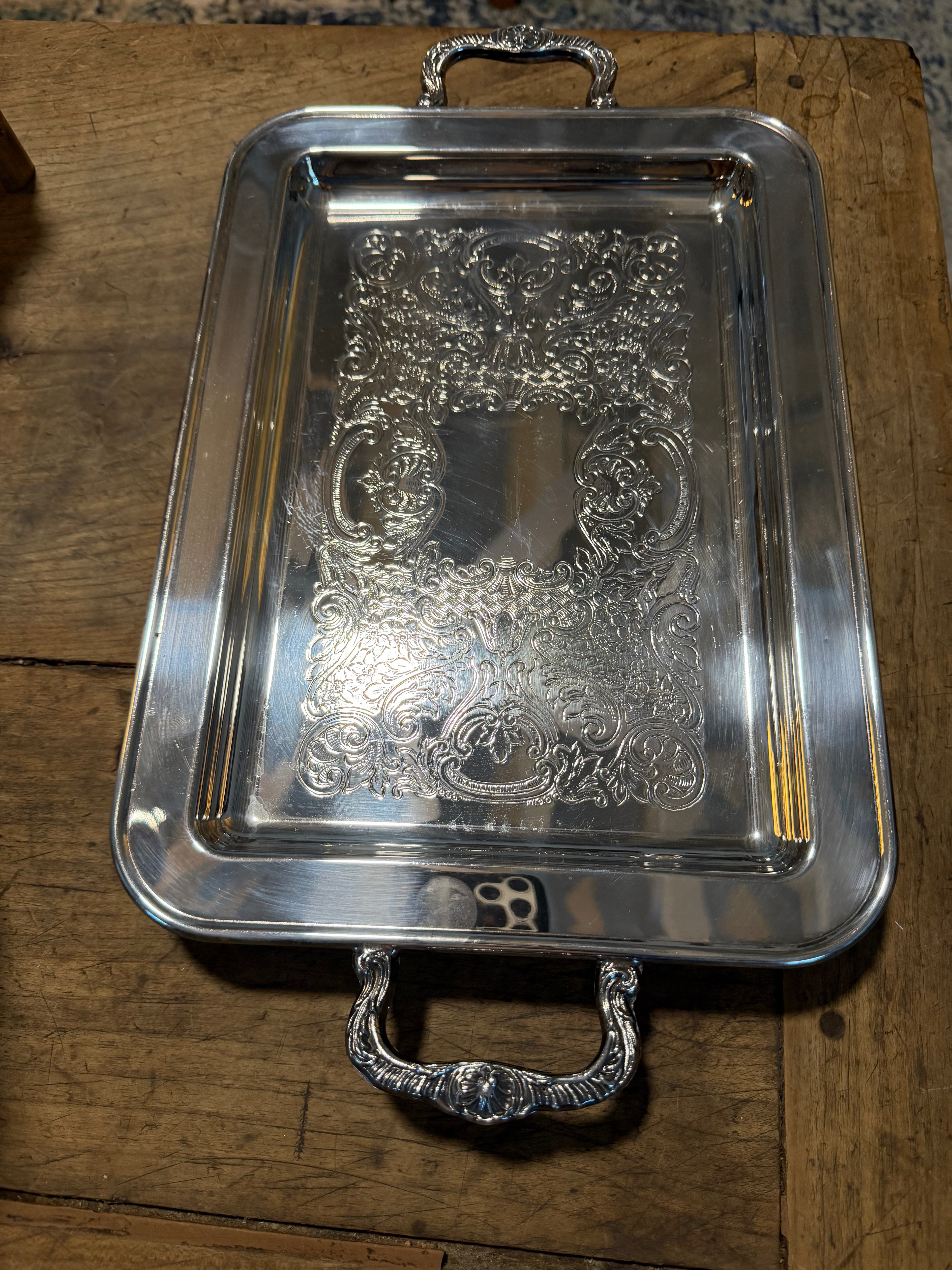 Silver-Plated Footed Tray with Embossed Detail