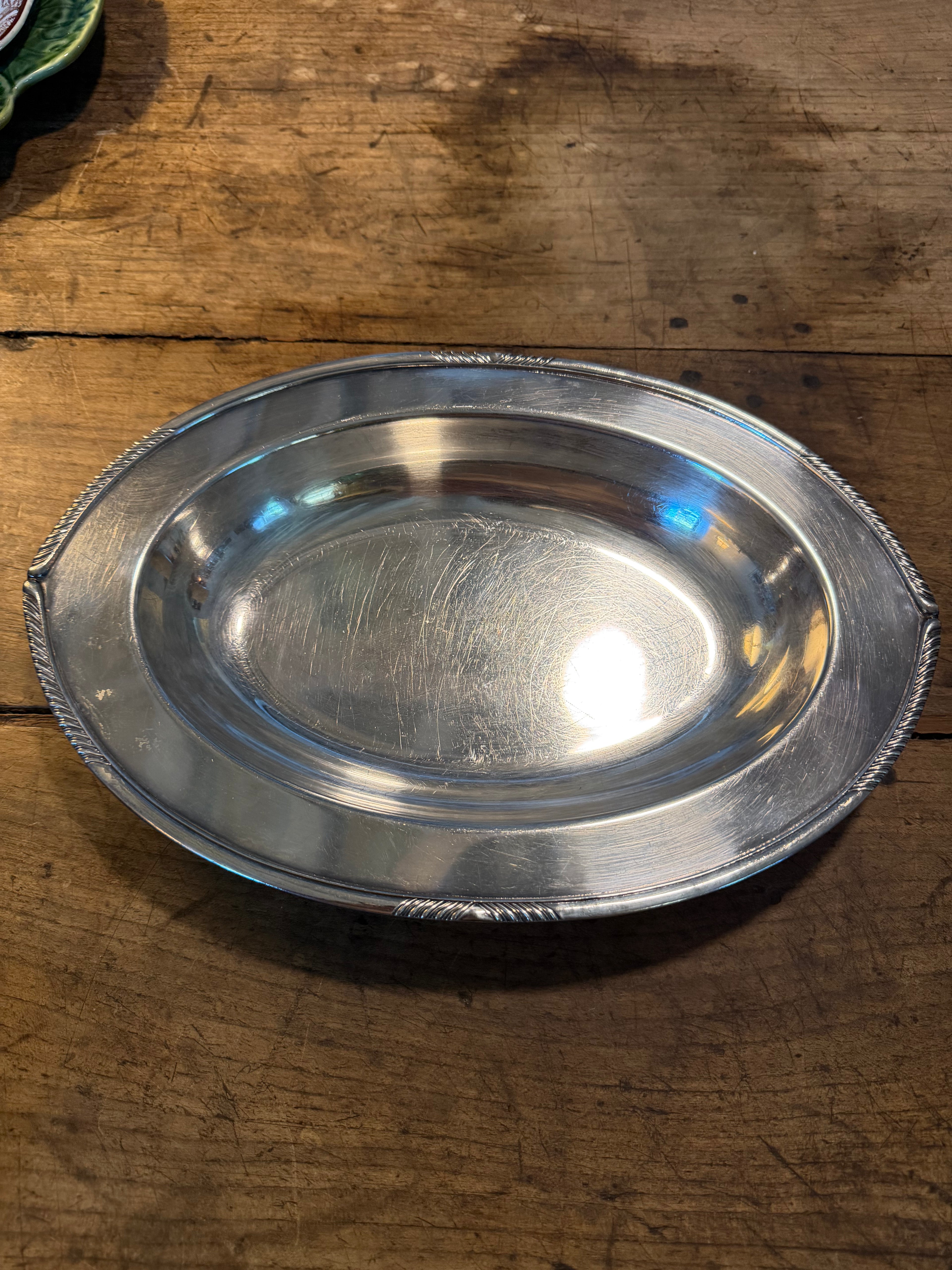 Silver-Plated Oval Serving Platter with Rope Detail — 13 Inches