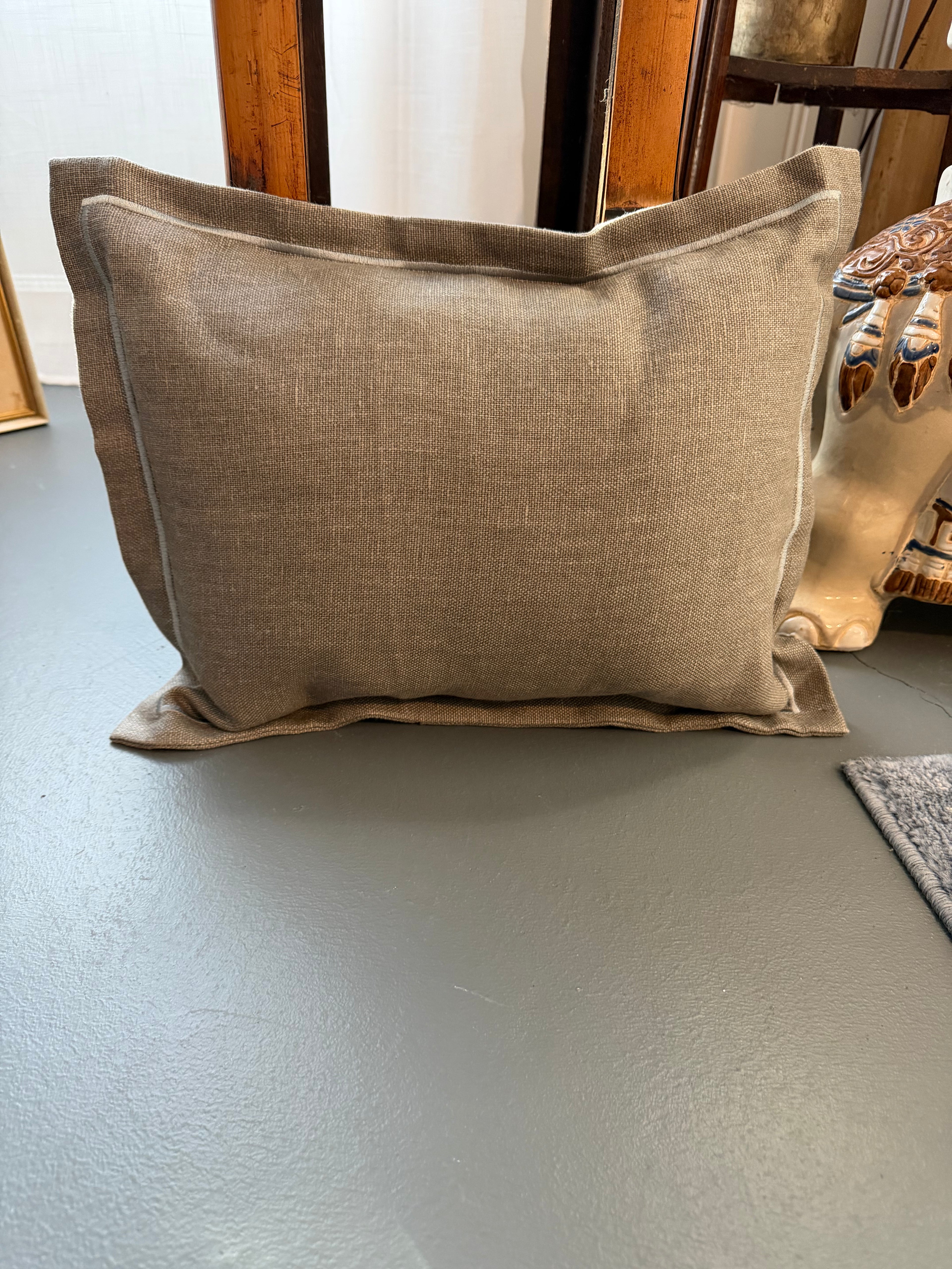 Peacock Alley Steel Gray Pillow with French Blue Trim – 17 × 13 Inches
