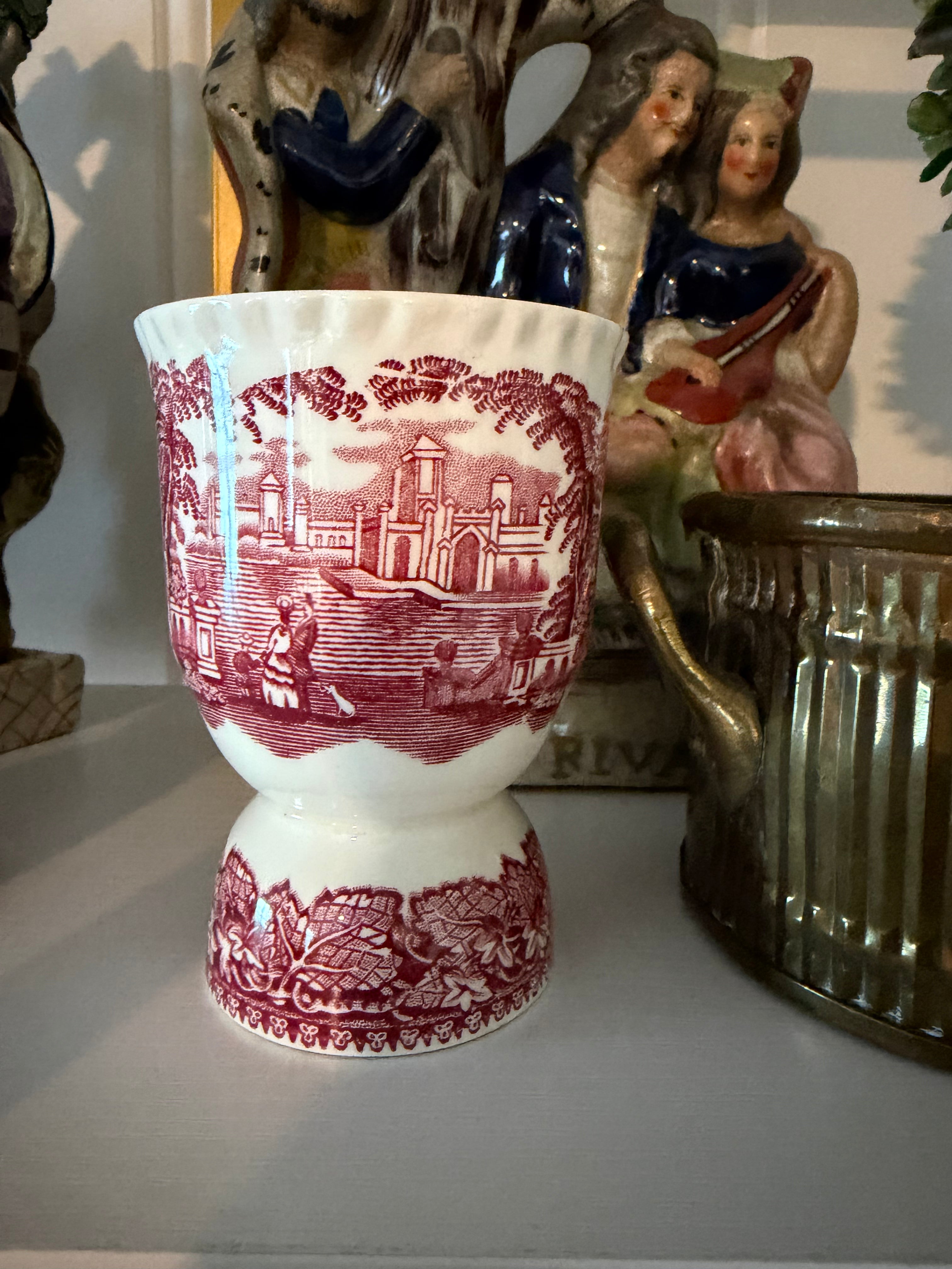 Antique Mason’s Vista Egg Cup – Red Transferware, Made in England